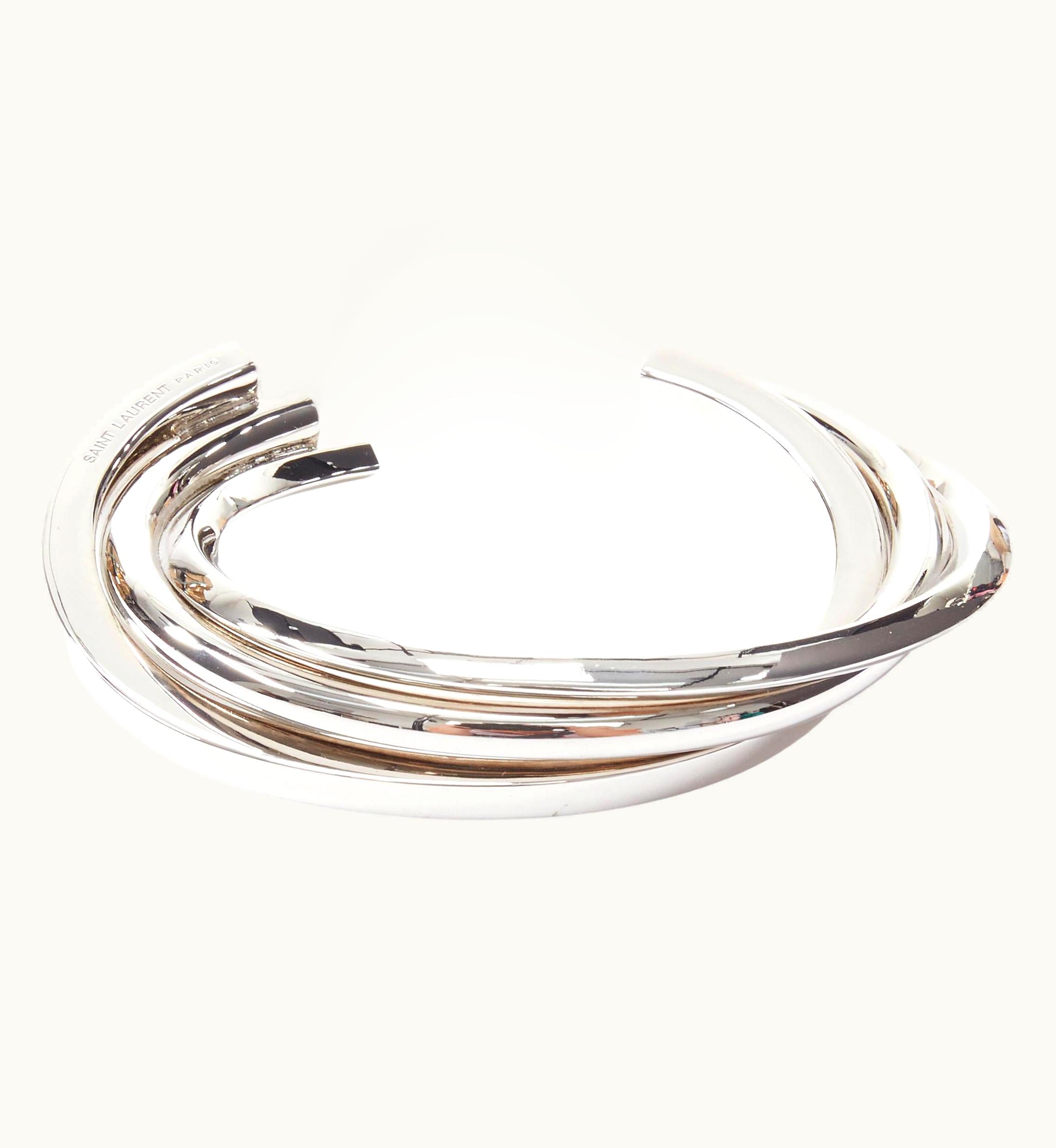 Saint Laurent Saint Laurent Hedi Slimane Silver Brass Architectural Triple Twist Cuff Bracelet UZ0583921