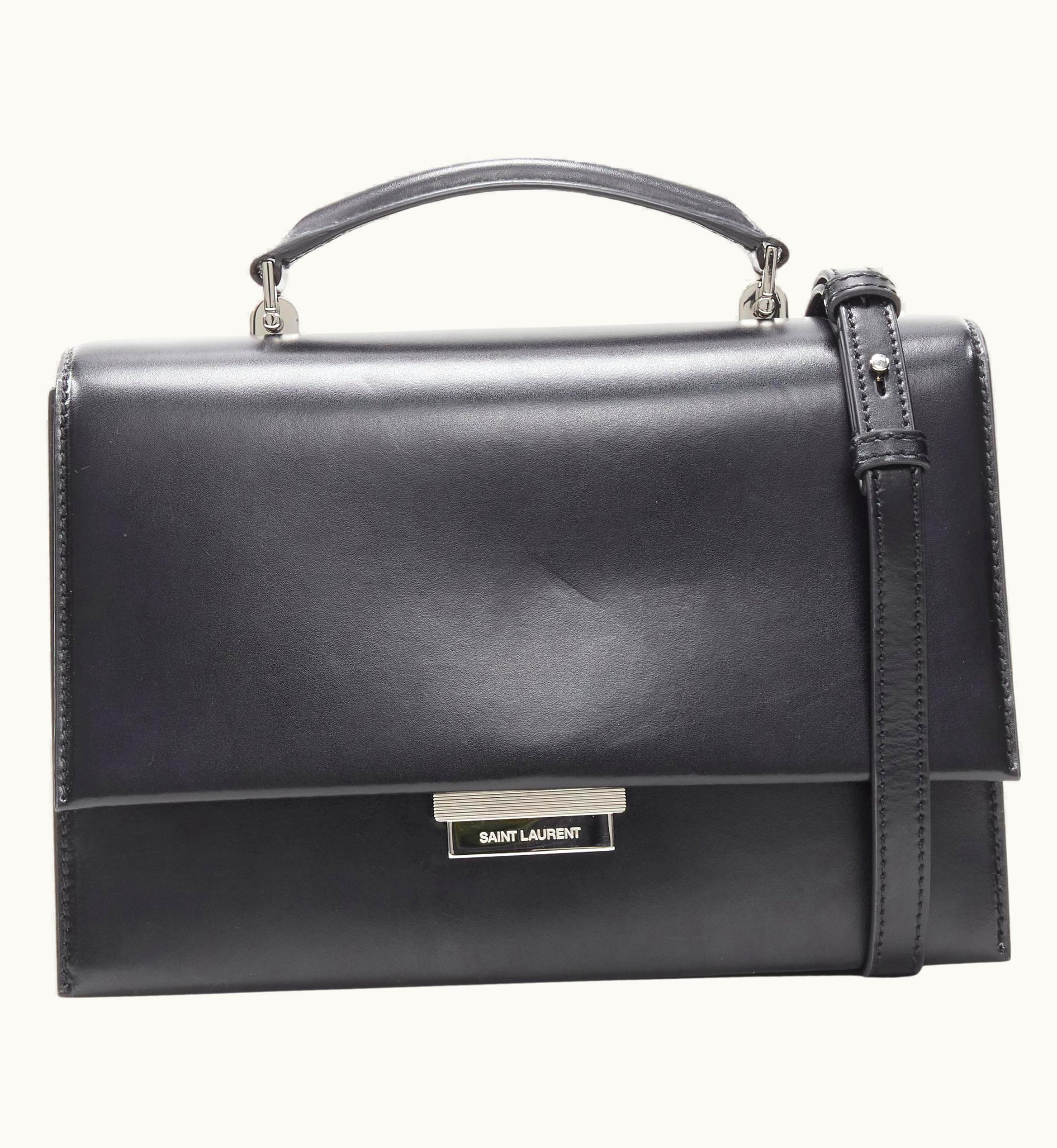 Saint Laurent Saint Laurent Babylone Black Leather Top Handle Push Clasp Flap Crossbody Bag