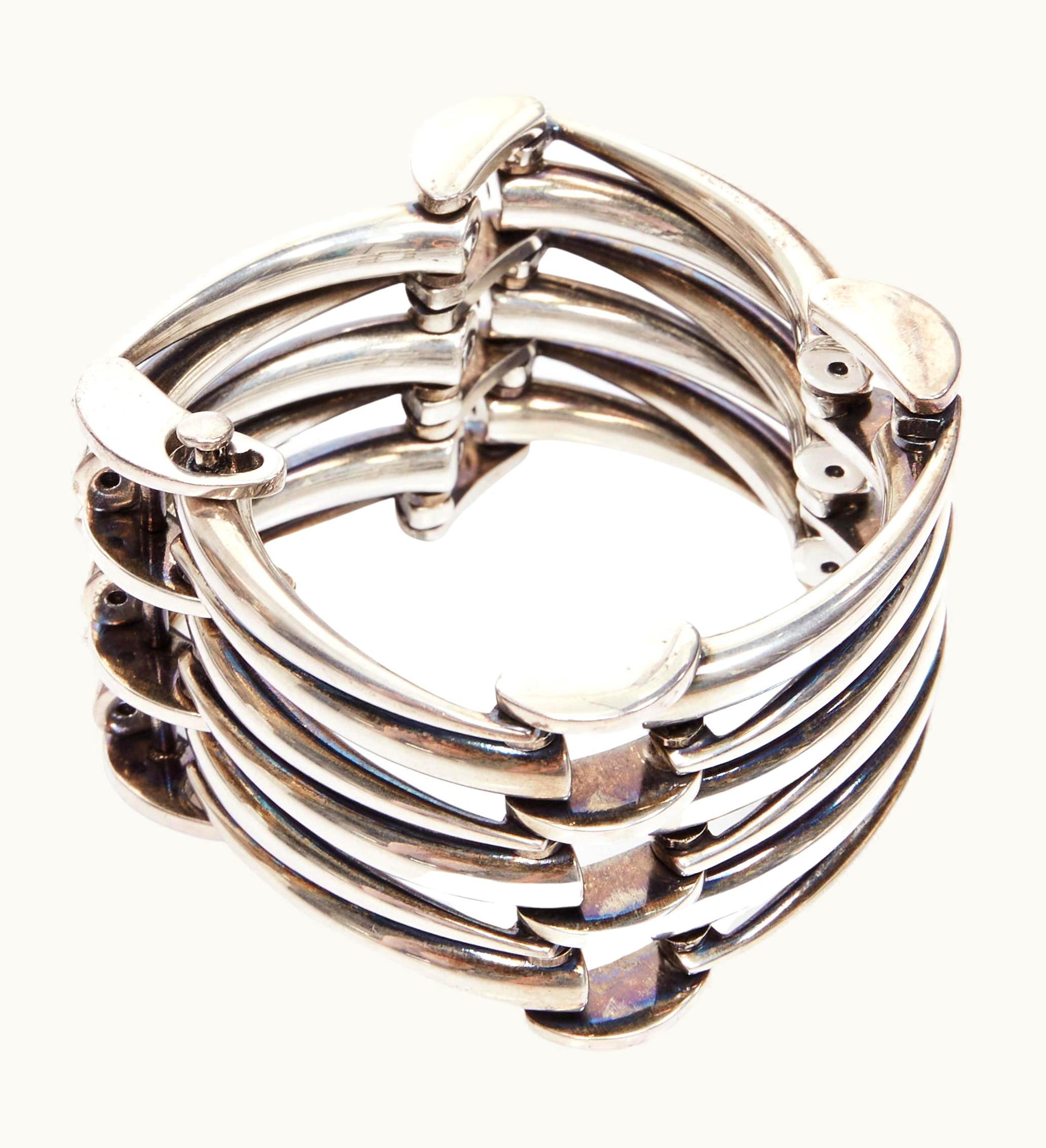 Saint Laurent Saint Laurent Hedi Slimane Silver Metal Claw Clasp Wide Bracelet Cuff