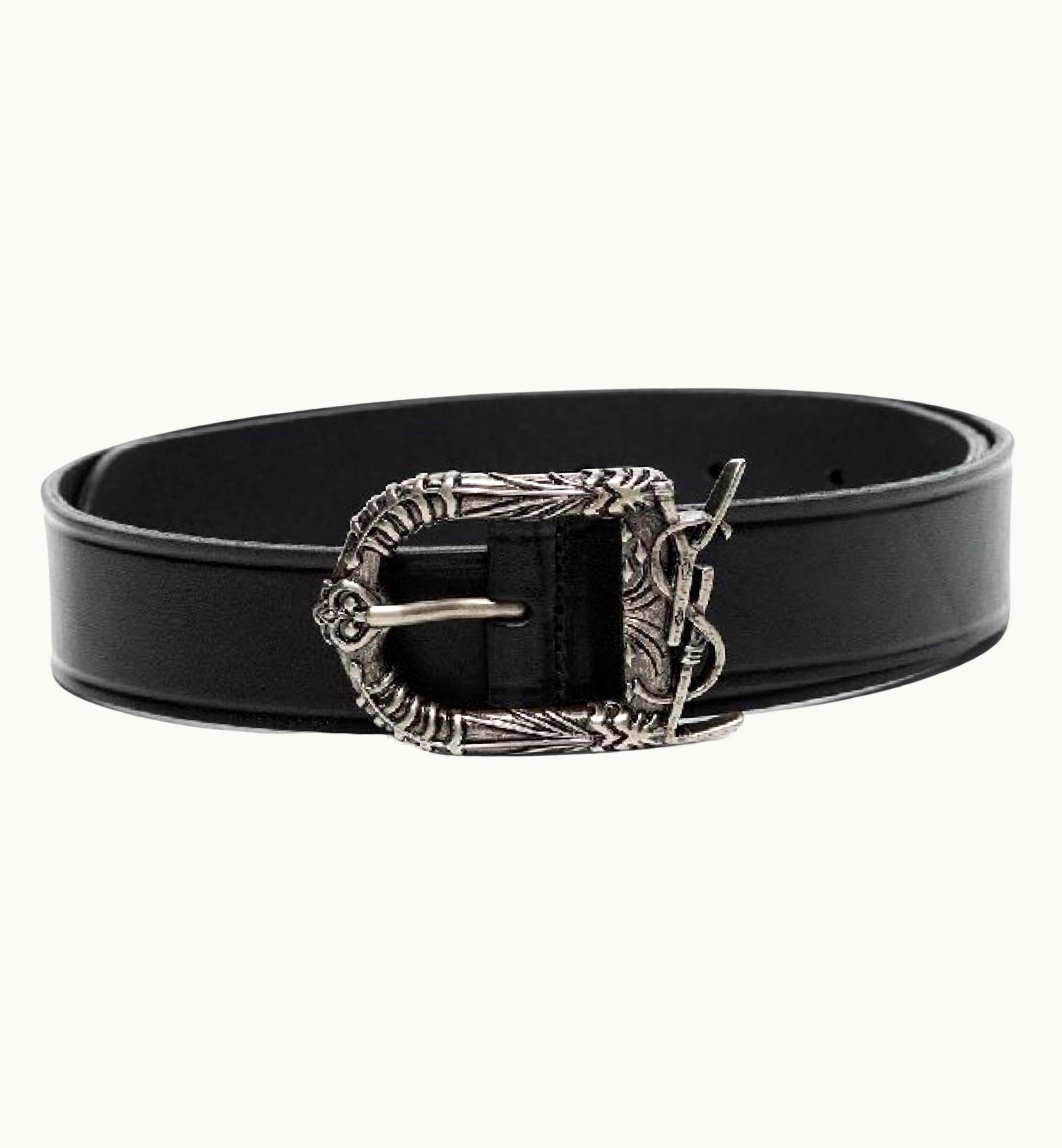 Saint Laurent Saint Laurent Black Decorative Buckle Leather Belt 8 Eu