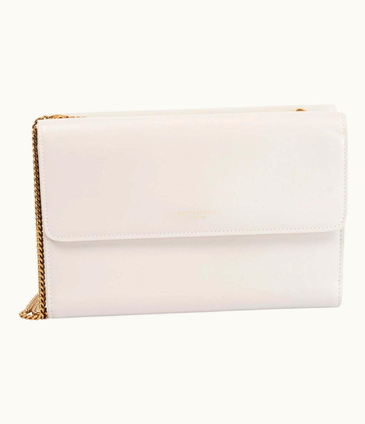 Saint Laurent Saint Laurent Ivory Leather Double Flap Bag W Gold Chain