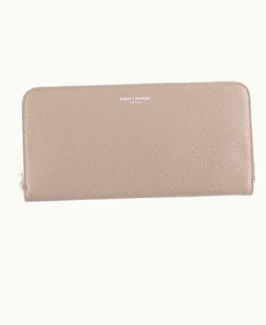 Saint Laurent Saint Laurent Nude Taupe Pebbled Leather Rive Gauche Zip Around Wallet 118ysl428
