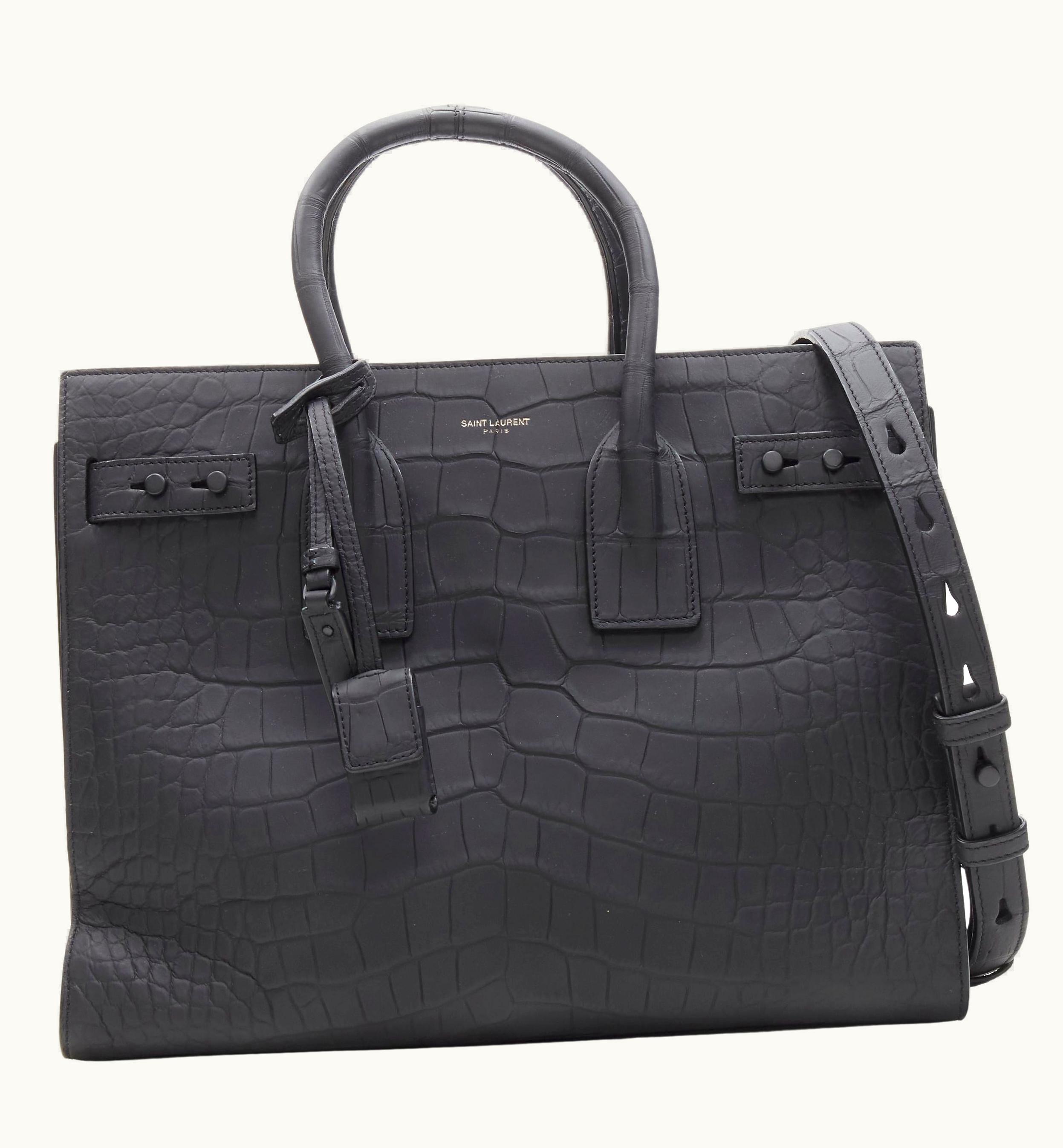 Saint Laurent Rare Saint Laurent Small Sac Du Jour So Black Genuine Matte Croc Leather Bag
