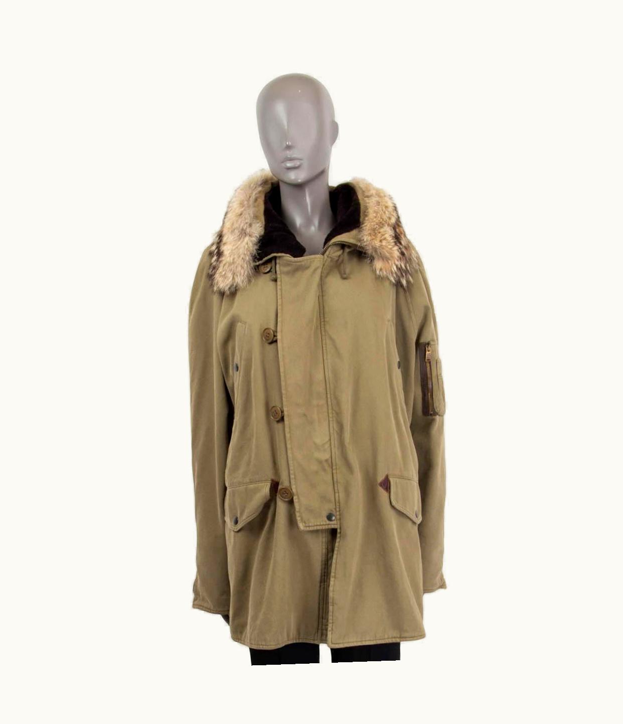 Saint Laurent Saint Laurent Olive Green Cotton Fur Trim Hooded Parka Coat Jacket
