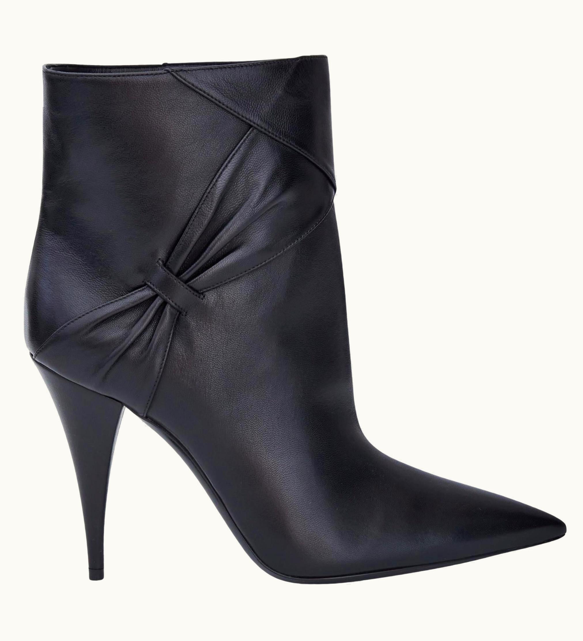 Saint Laurent Saint Laurent Black Leather Pointed Toe Bootie 606304 (eu 39)