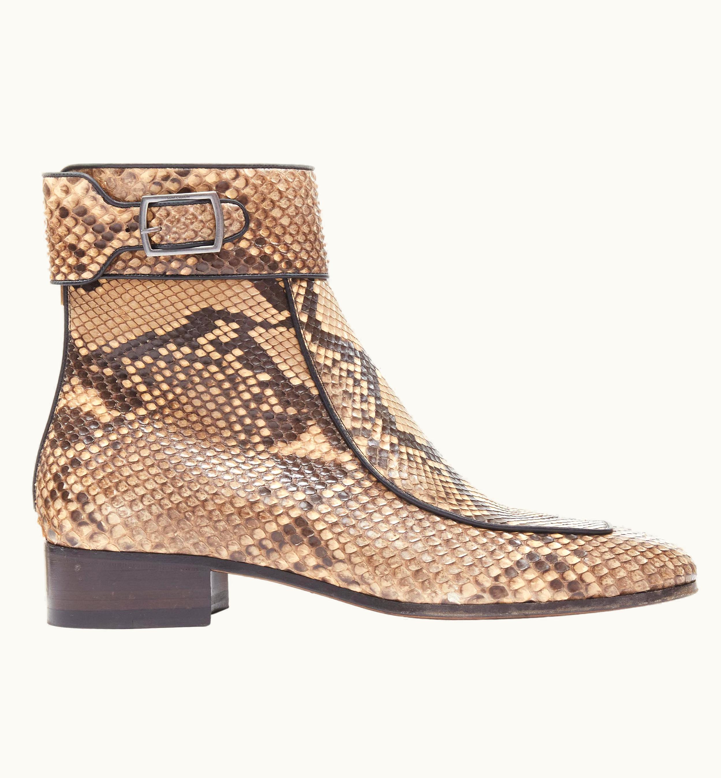 Saint Laurent Saint Laurent Miles 30 Zip Python Snake Square Toe Buckle Boot UZ0583958