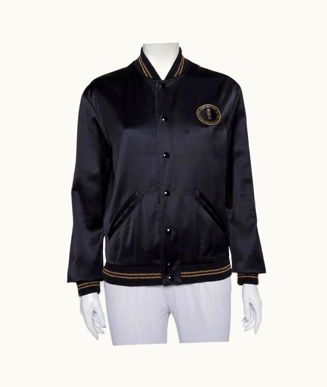 Saint Laurent Saint Laurent Paris Black Satin Lurex Trim Detail Button Front Jacket