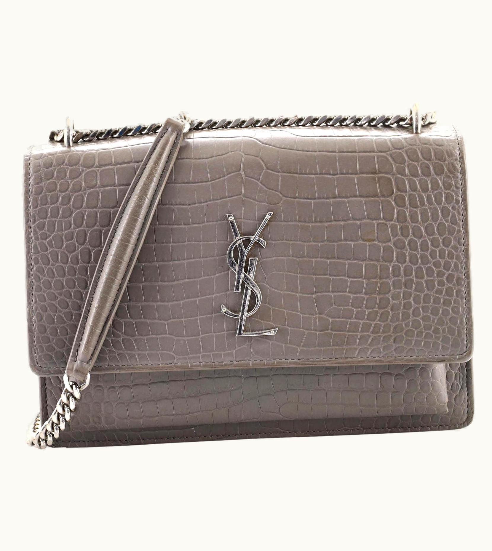 Saint Laurent Saint Laurent Sunset Crossbody Bag Crocodile Embossed Leather Medium in Gray