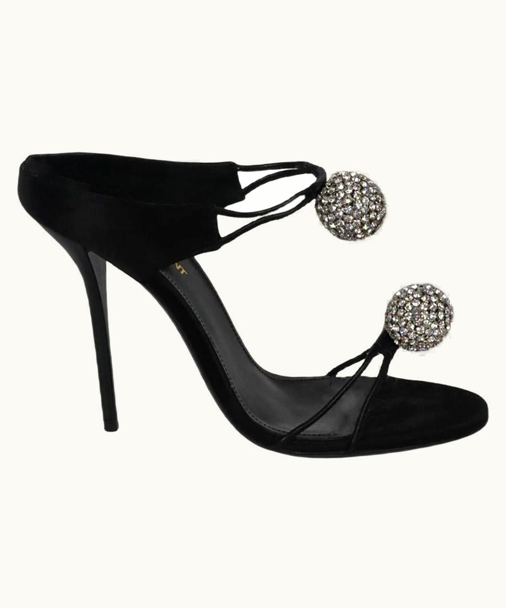 Saint Laurent Saint Laurent Crystal Embellished Satin And Leather Mules Eu 38 Us
