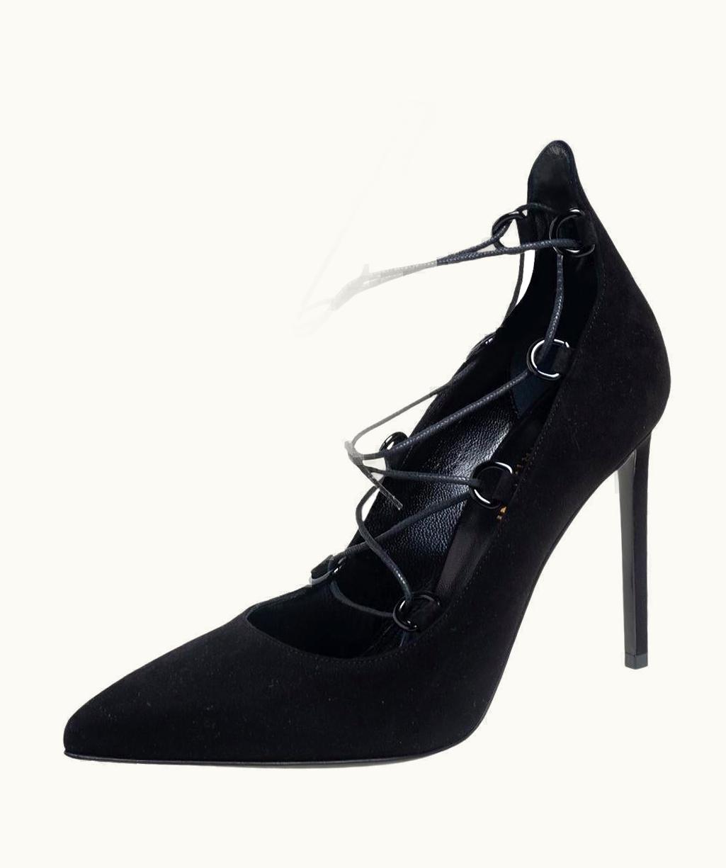Saint Laurent Saint Laurent Black Suede Lace Up Pointed Toe Pumps
