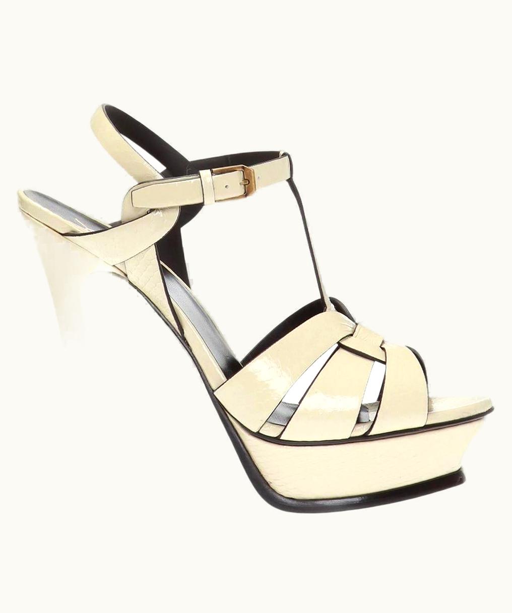 Saint Laurent Saint Laurent Cream Leather Tribute 105 Stiletto Heel Sandal