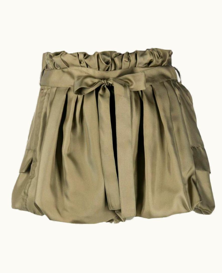Saint Laurent Saint Laurent Olive Green Silk Twill Bouffant Mini Shorts