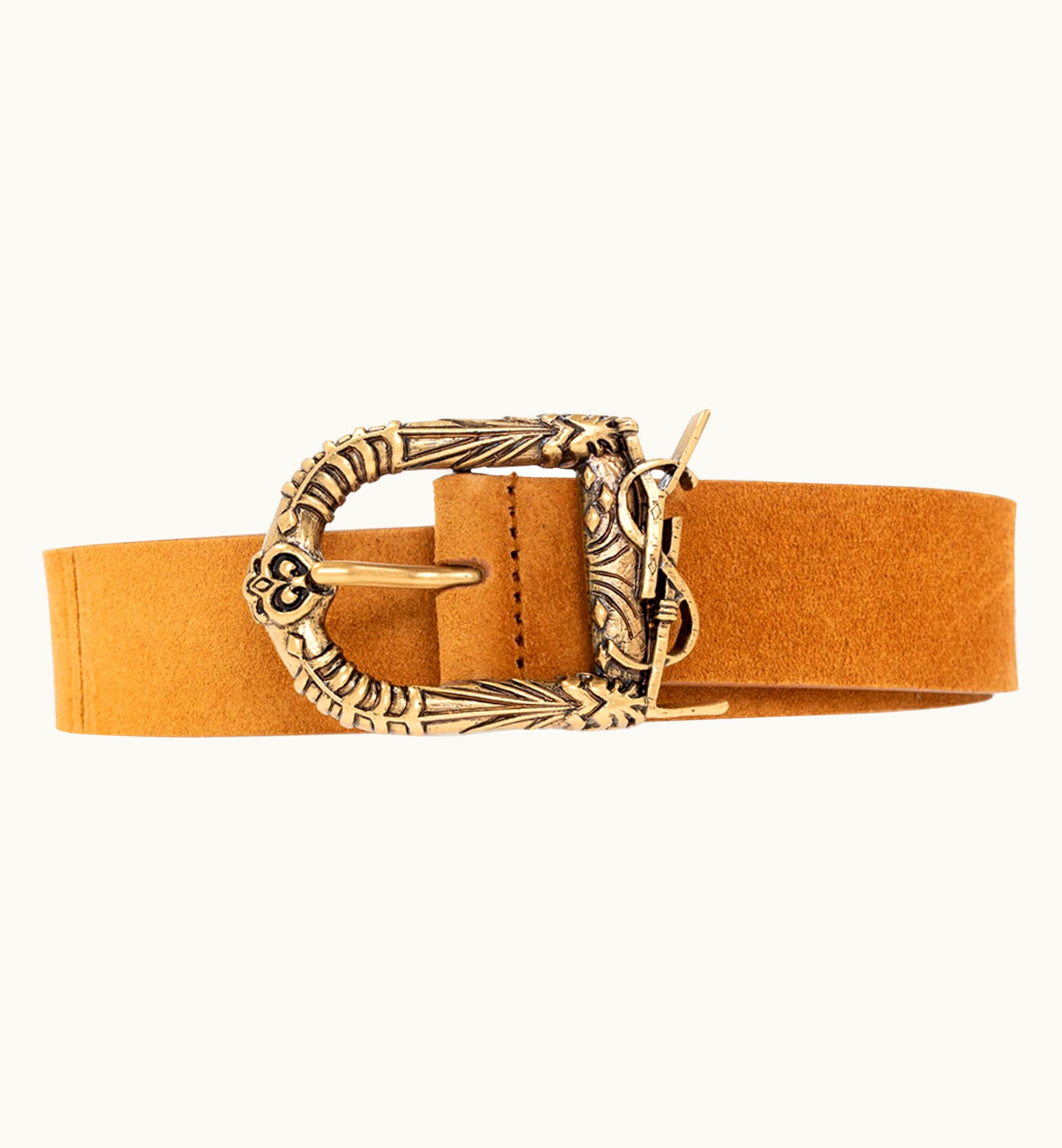 Saint Laurent Saint Laurent Brown Decorative Buckle Leather Belt  Eu UZ0583988