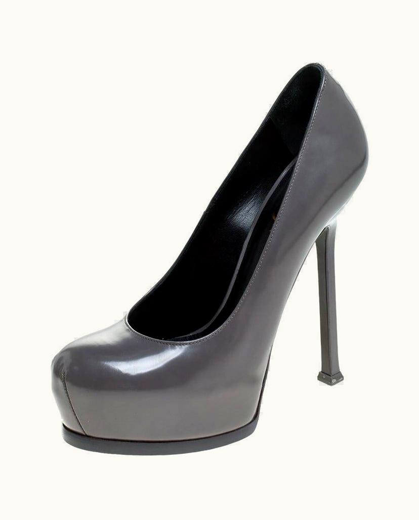Saint Laurent Saint Laurent Paris Grey Patent Leather Tribtoo Platform Pumps