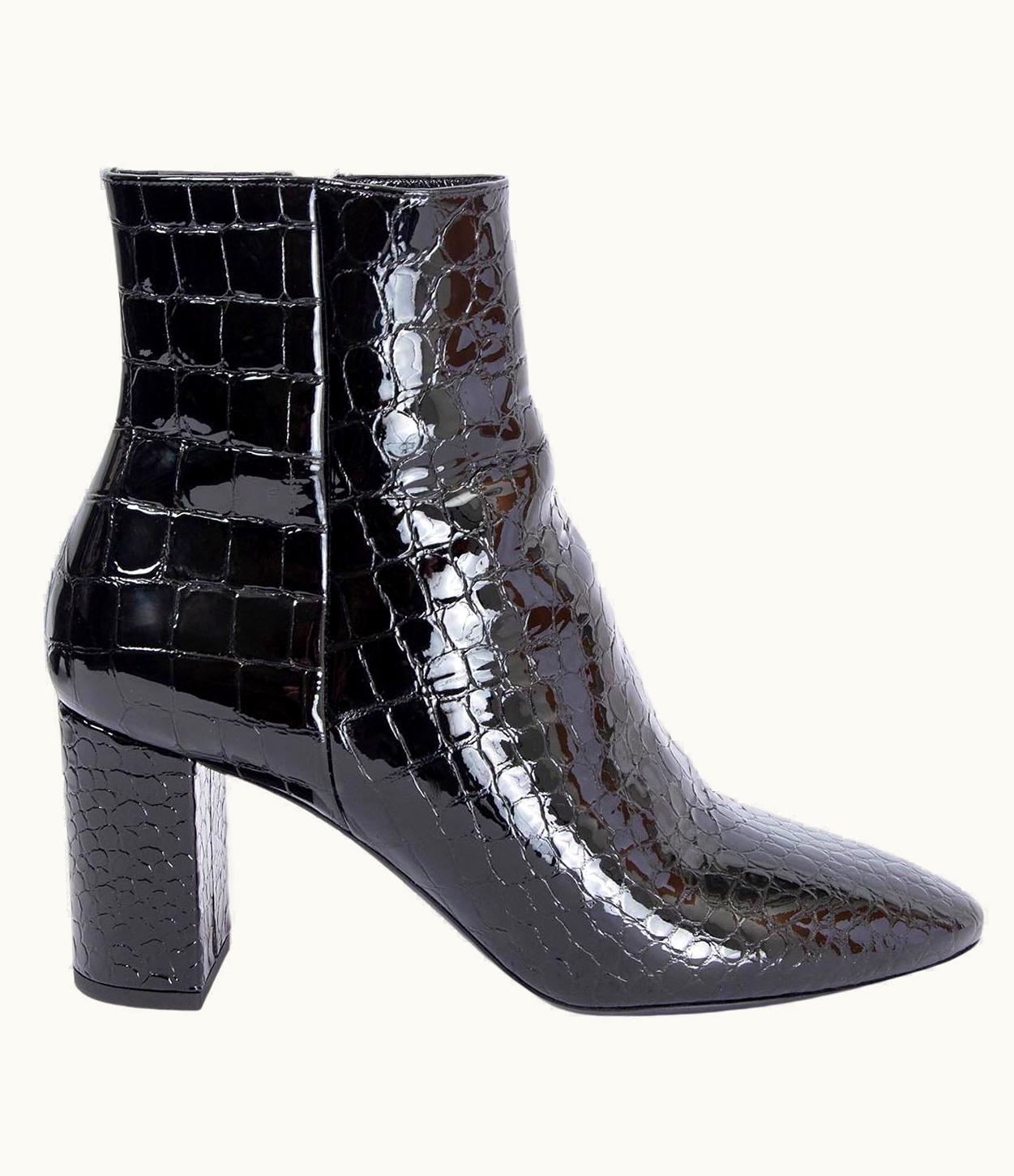 Saint Laurent Saint Laurent Black Patent Leather Jane Croco Ankle Boots Shoes