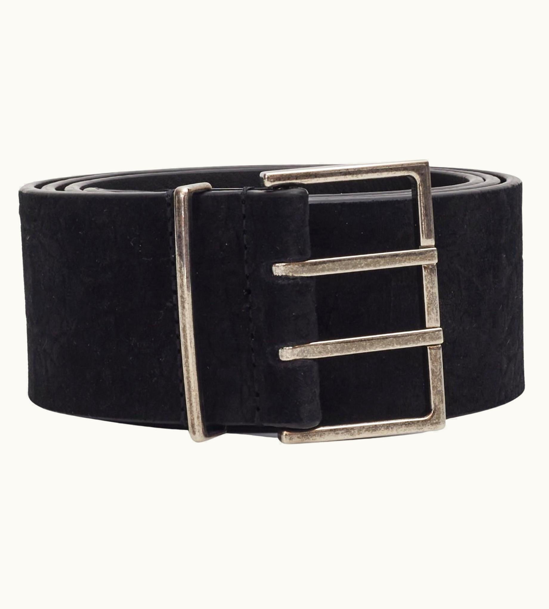 Saint Laurent Saint Laurent Black Suede Cocco Print Kenya Square Buckle Belt (90/36)