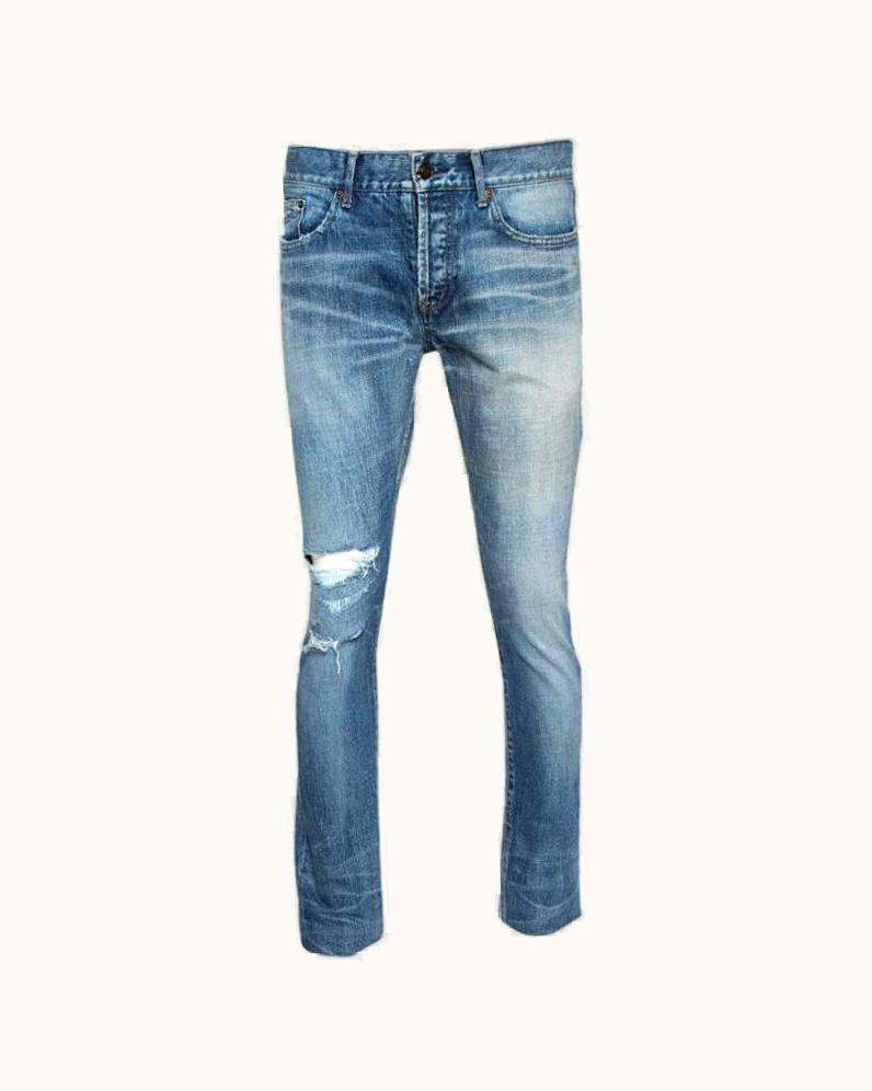 Saint Laurent Saint Laurent Paris Indigo Washed Denim Distressed Slim Fit Jeans