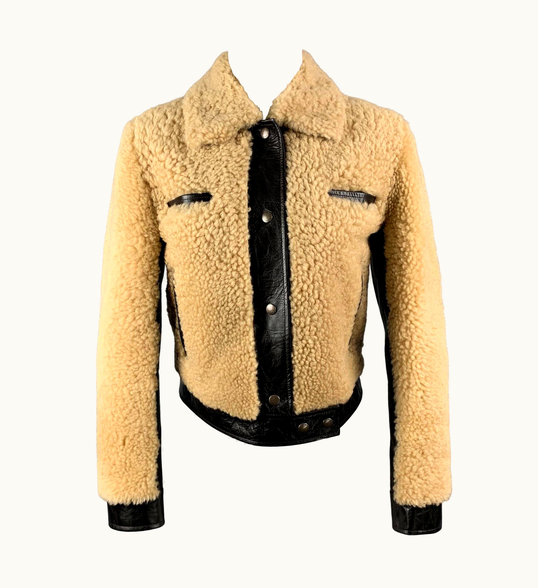 Saint Laurent Saint Laurent Fall 21 Tan & Brown Shearling Leather Short Jacket