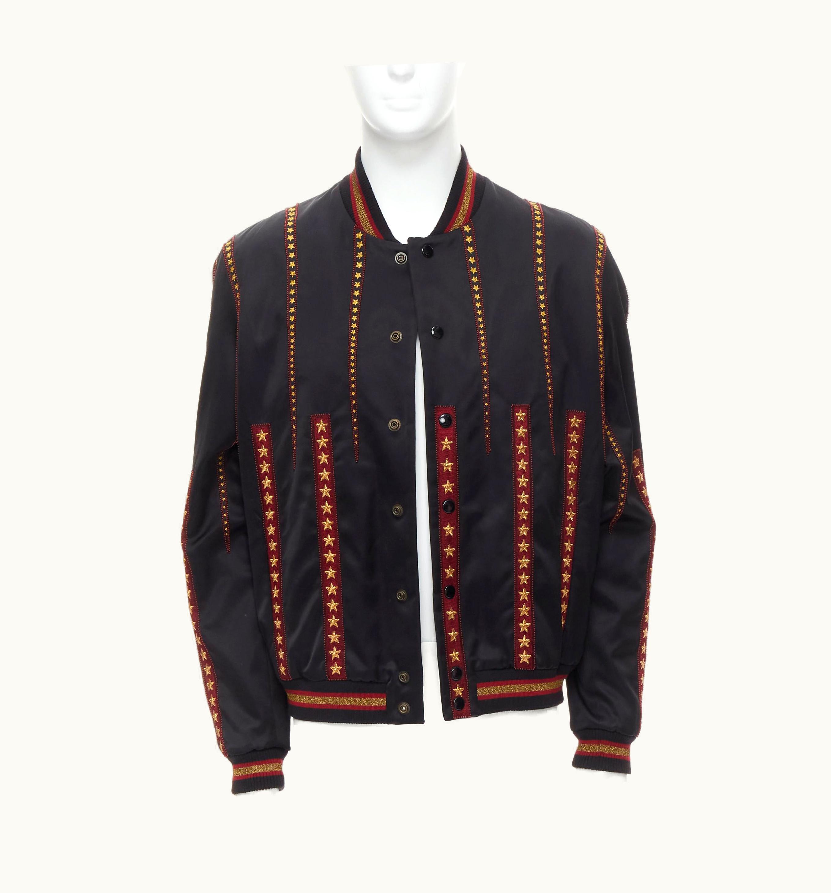Saint Laurent Saint Laurent 2018 Teddy Black Gold Star Red Bead Embellished Bomber