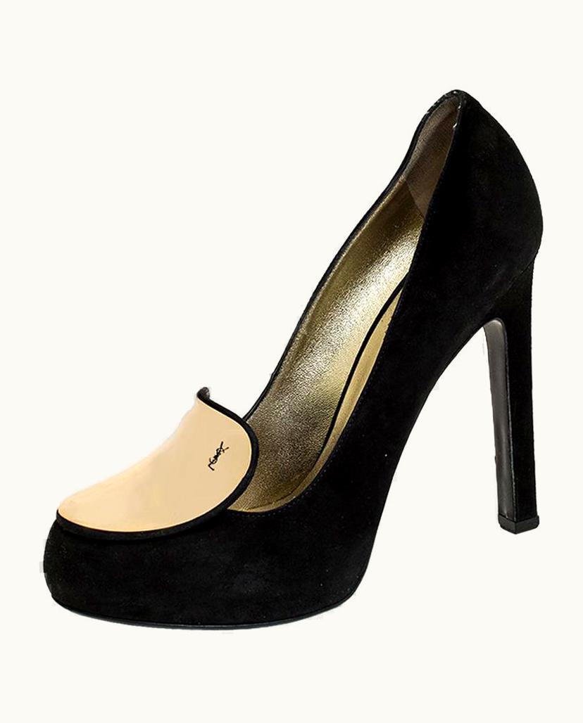 Saint Laurent Saint Laurent Paris Black Metal Plaque Suede Catherine Pumps