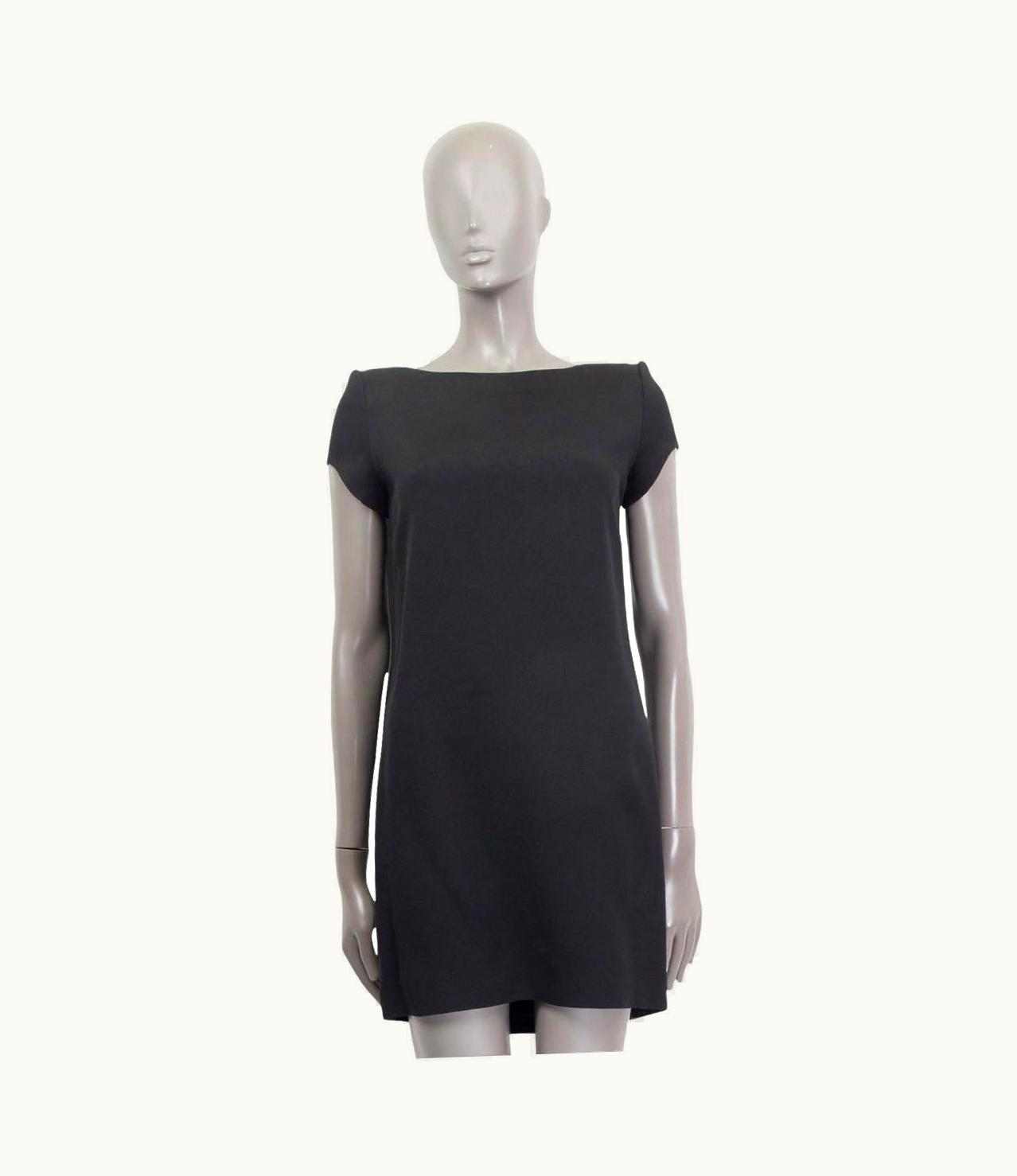 Saint Laurent Saint Laurent Black Cady Short Sleeve Shift Mini Dress