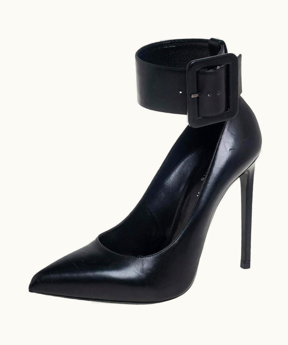 Saint Laurent Saint Laurent Black Leather Escarpin Ankle Cuff Pumps