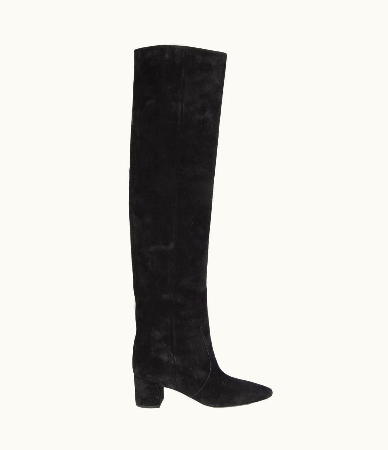 Saint Laurent Saint Laurent Black Suede Lou Block Heel Over The Knee Boots Shoes