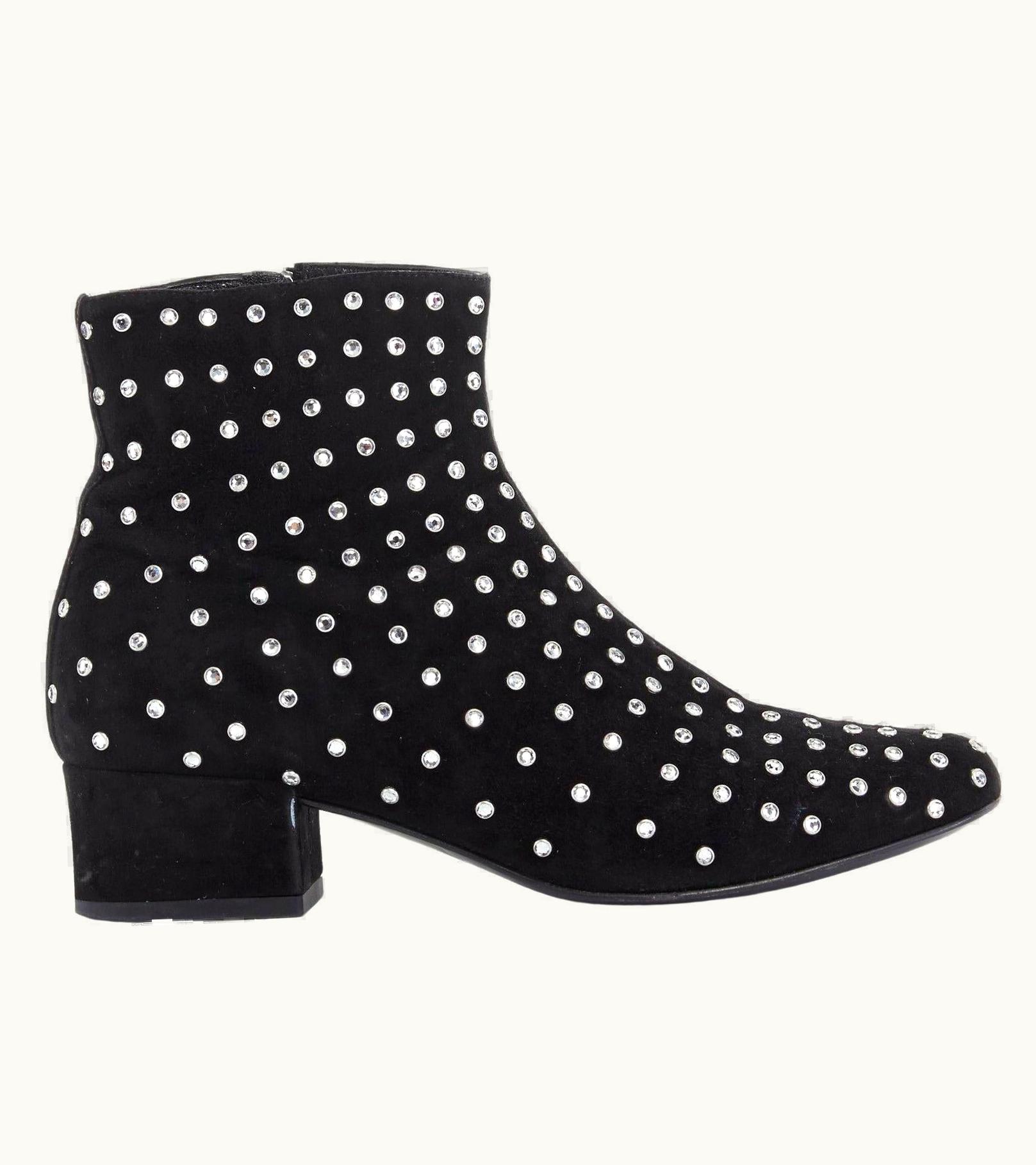 Saint Laurent Saint Laurent Paris Black Suede Strass Crystal Embellished Ankle Boot Shoe