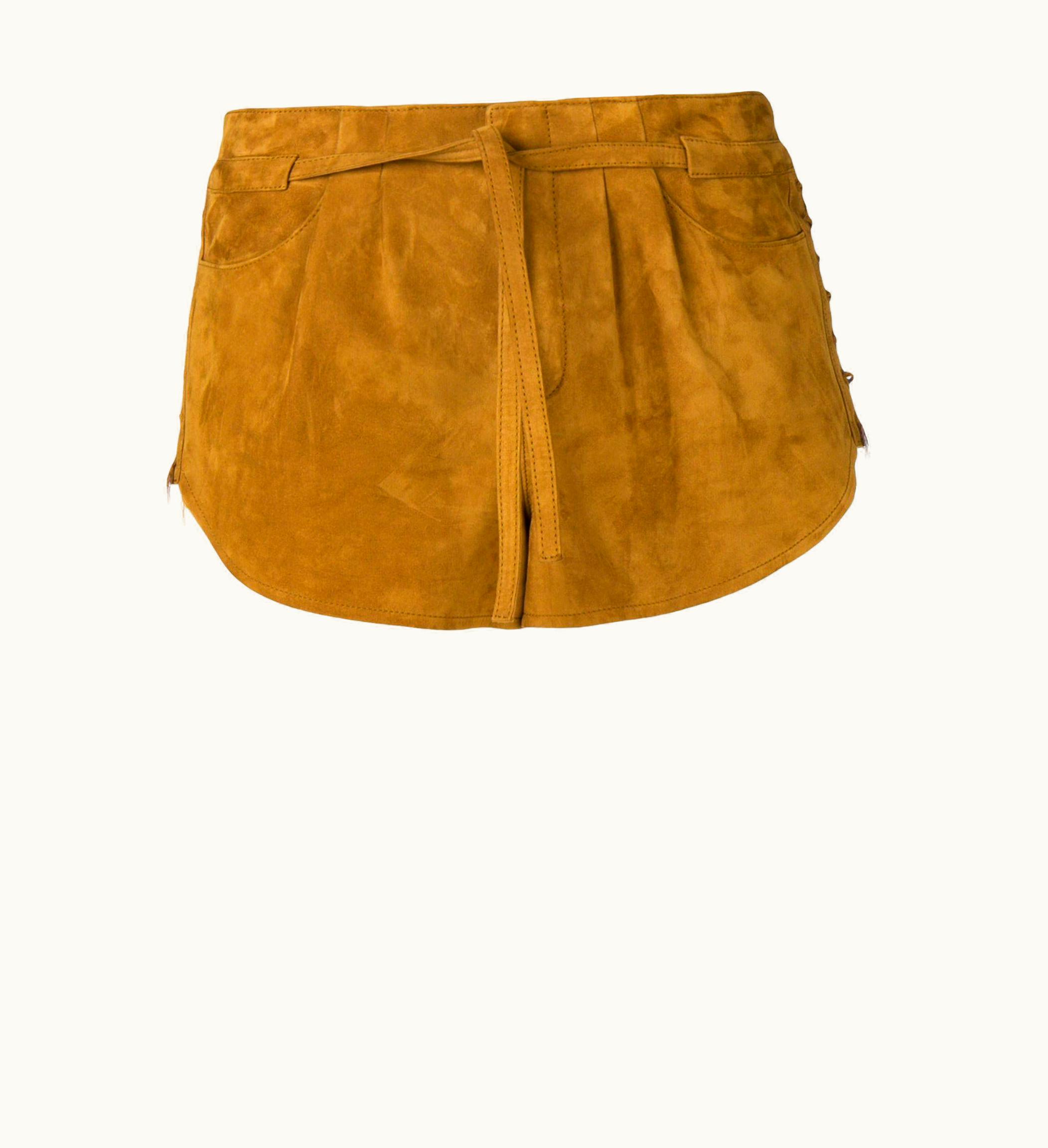 Saint Laurent Saint Laurent Light Brown Suede Side Lace Up Mini Shorts