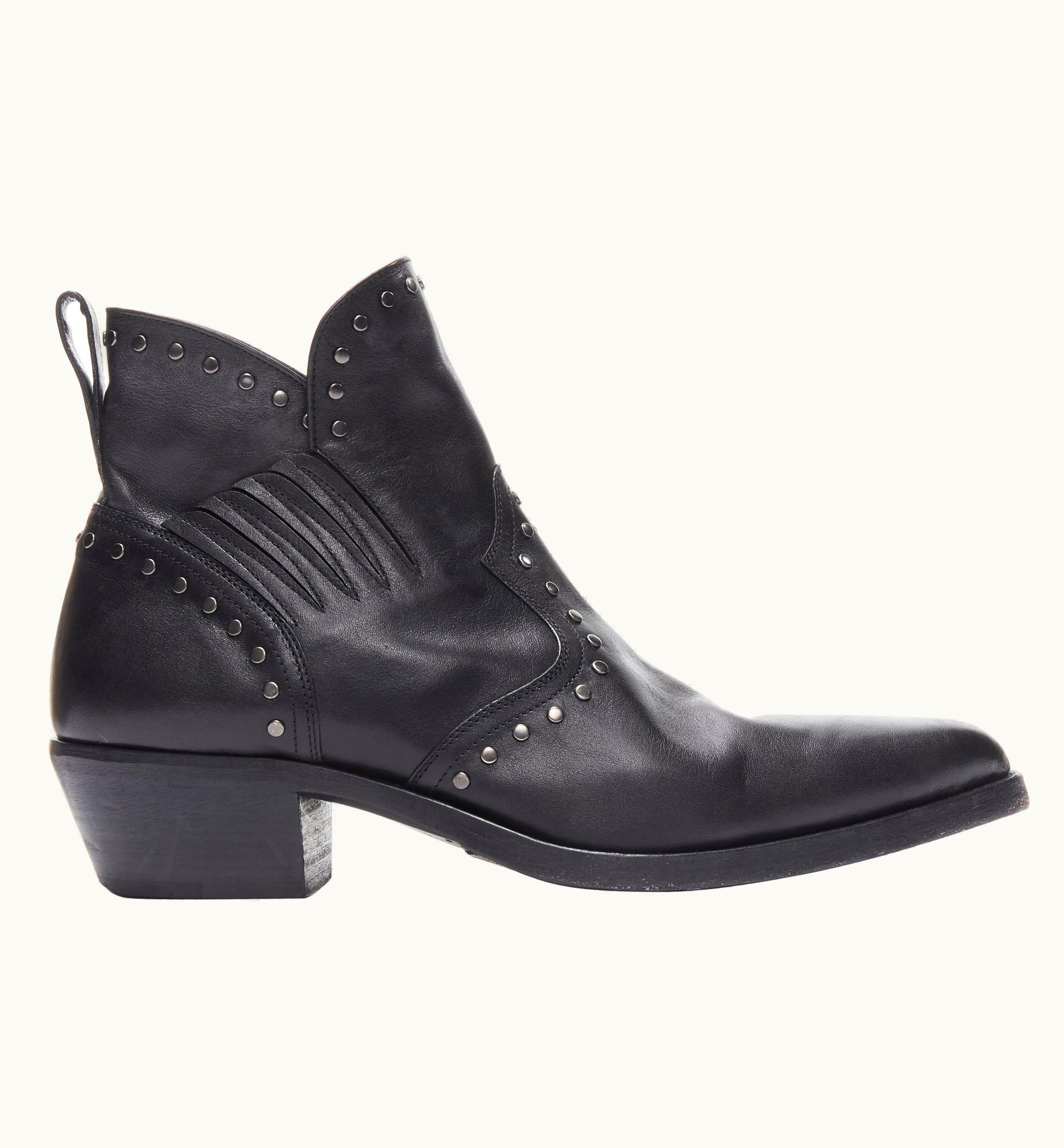 Saint Laurent Saint Laurent Dakota 50 Black Leather Studded Western Ankle Boot UZ0584045