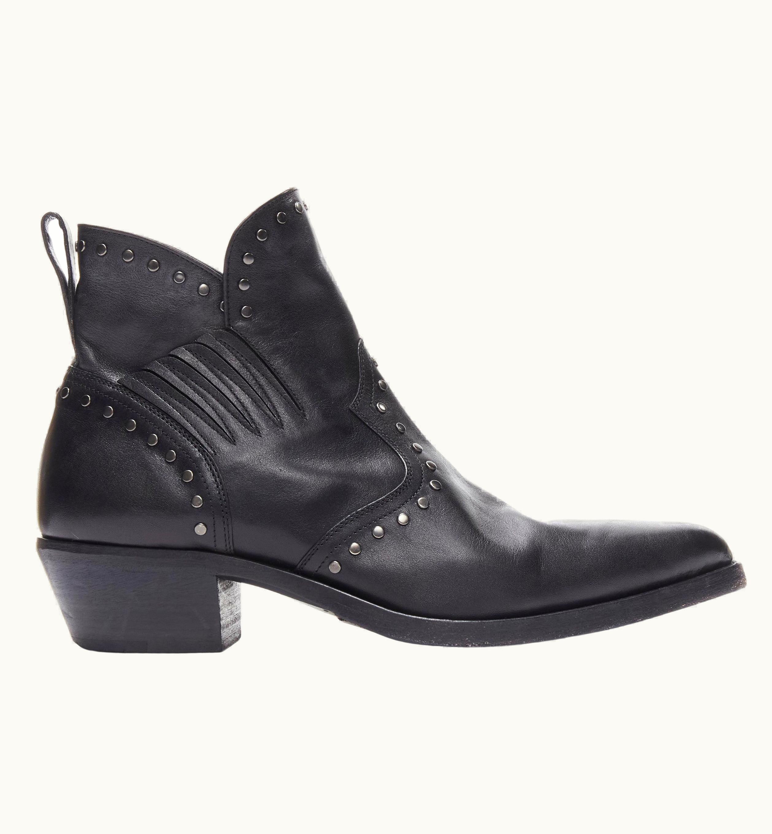 Saint Laurent Saint Laurent Dakota 50 Black Leather Studded Western Ankle Boot UZ0584046