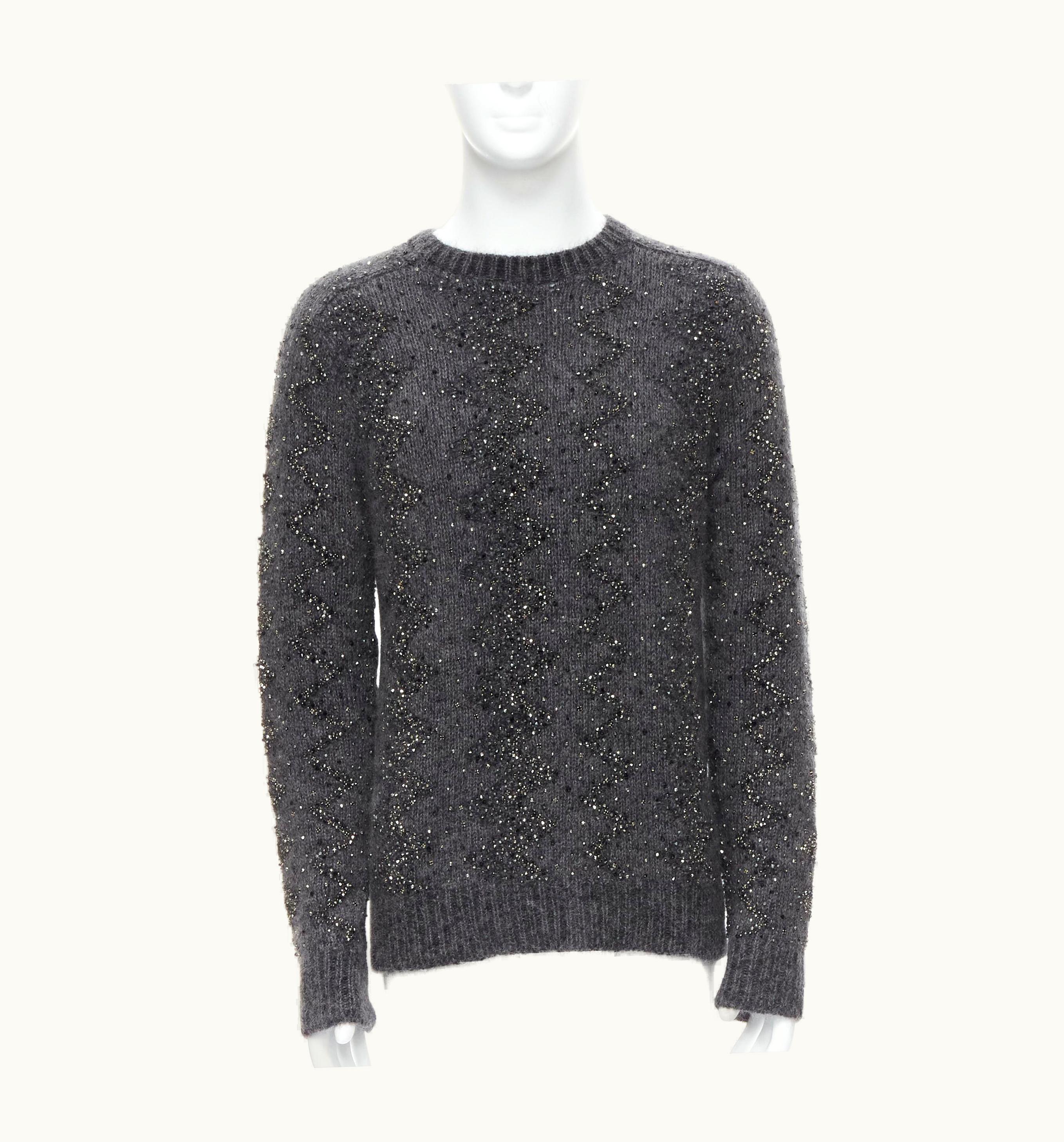 Saint Laurent Saint Laurent 2018 Mohair Wool Crystal Rhinestone Embellished Sweater