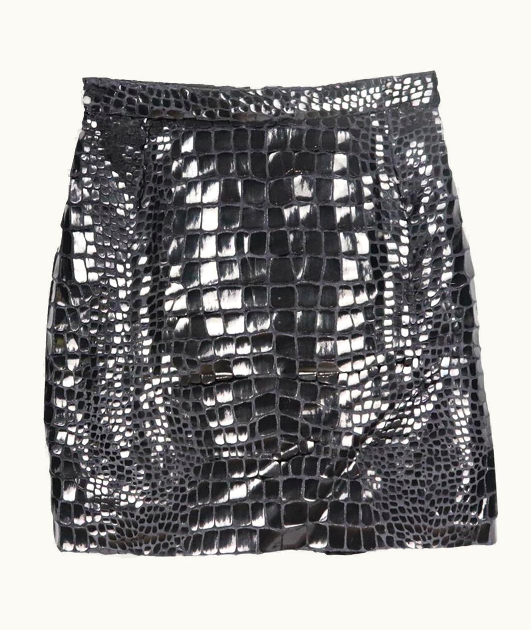 Saint Laurent Saint Laurent Croc Effect Vinyl And Velvet Mini Skirt Uk