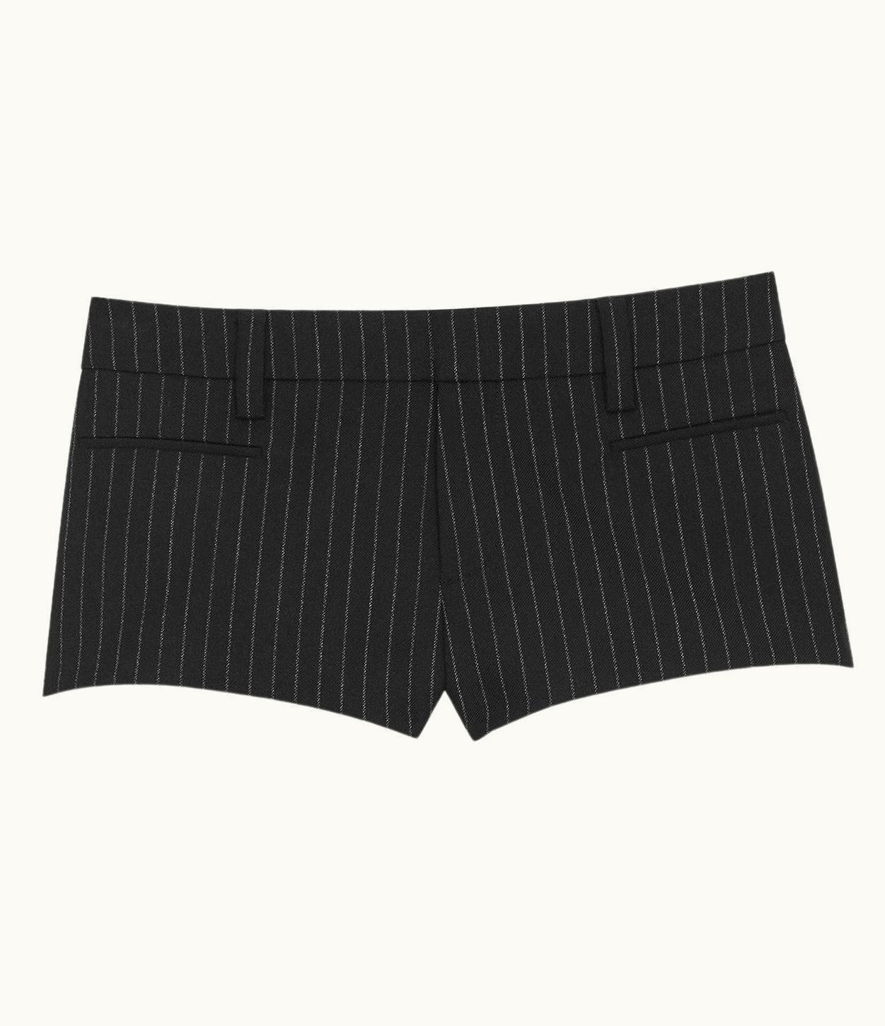 Saint Laurent Saint Laurent Runway Black Striped Wool Flannel Tailored Mini Shorts