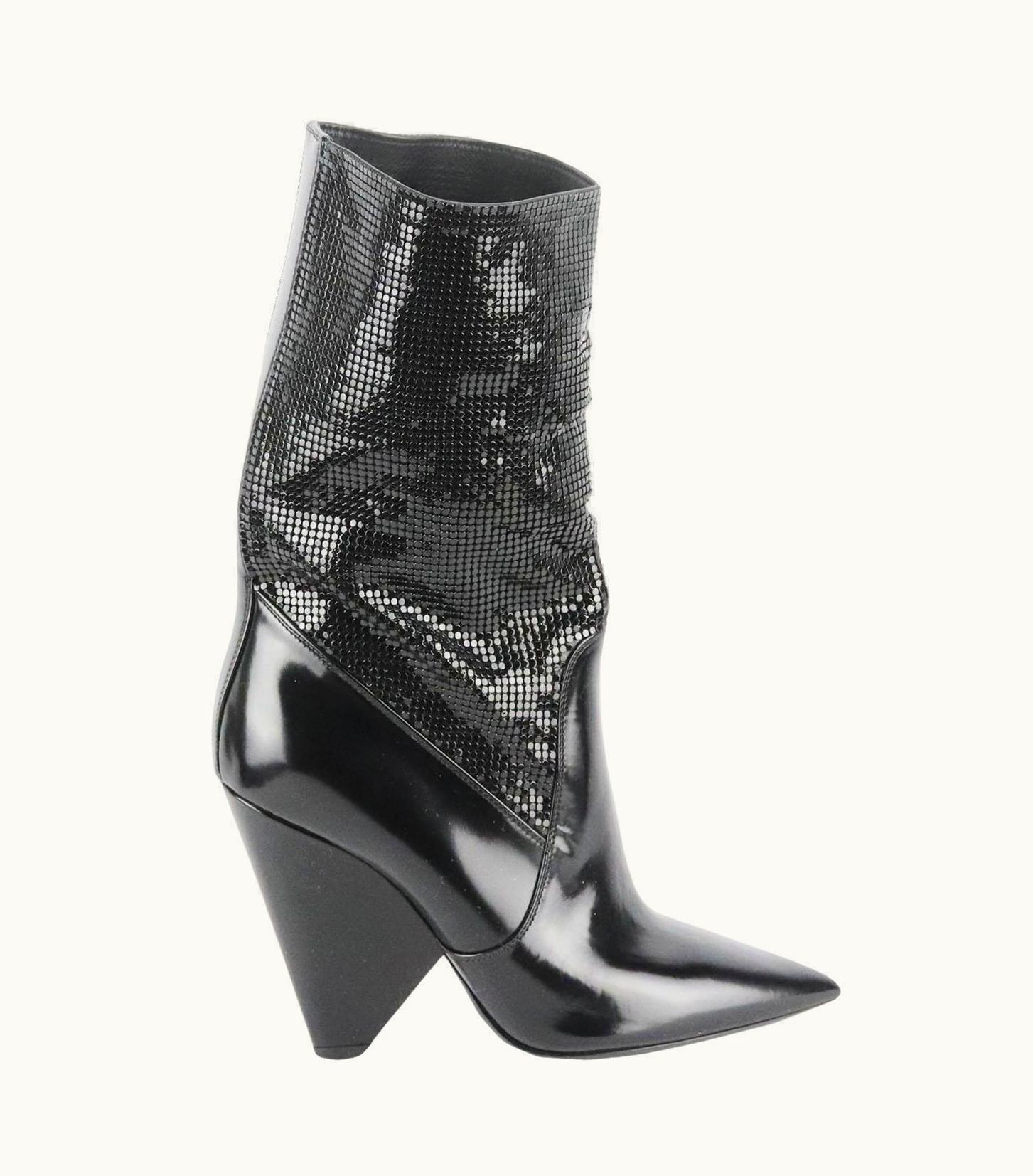 Saint Laurent Saint Laurent Niki Chainmail Embellished Leather Ankle Boots Eu 38 Us