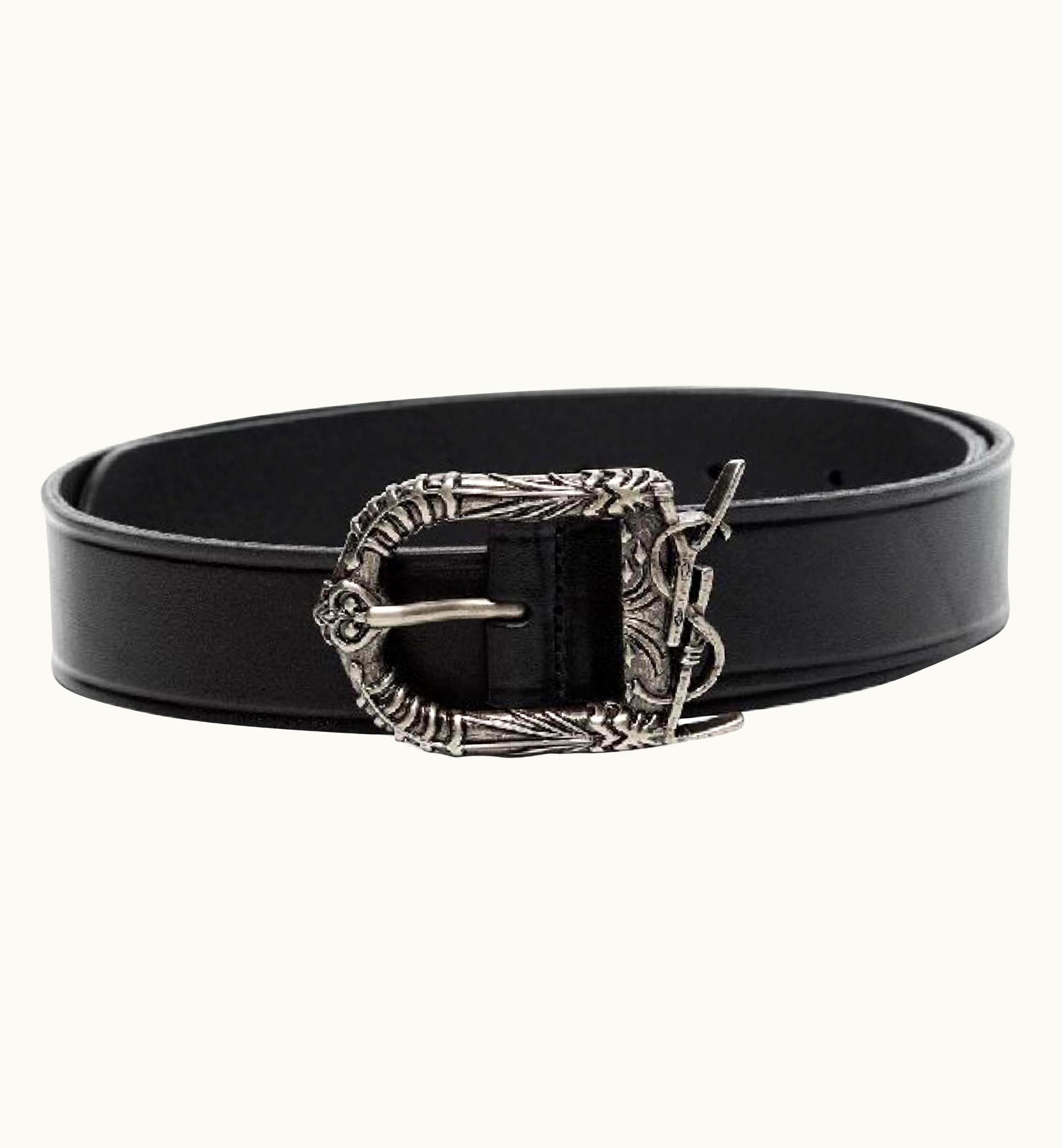 Saint Laurent Saint Laurent Black Decorative Buckle Leather Belt  Eu UZ0584082