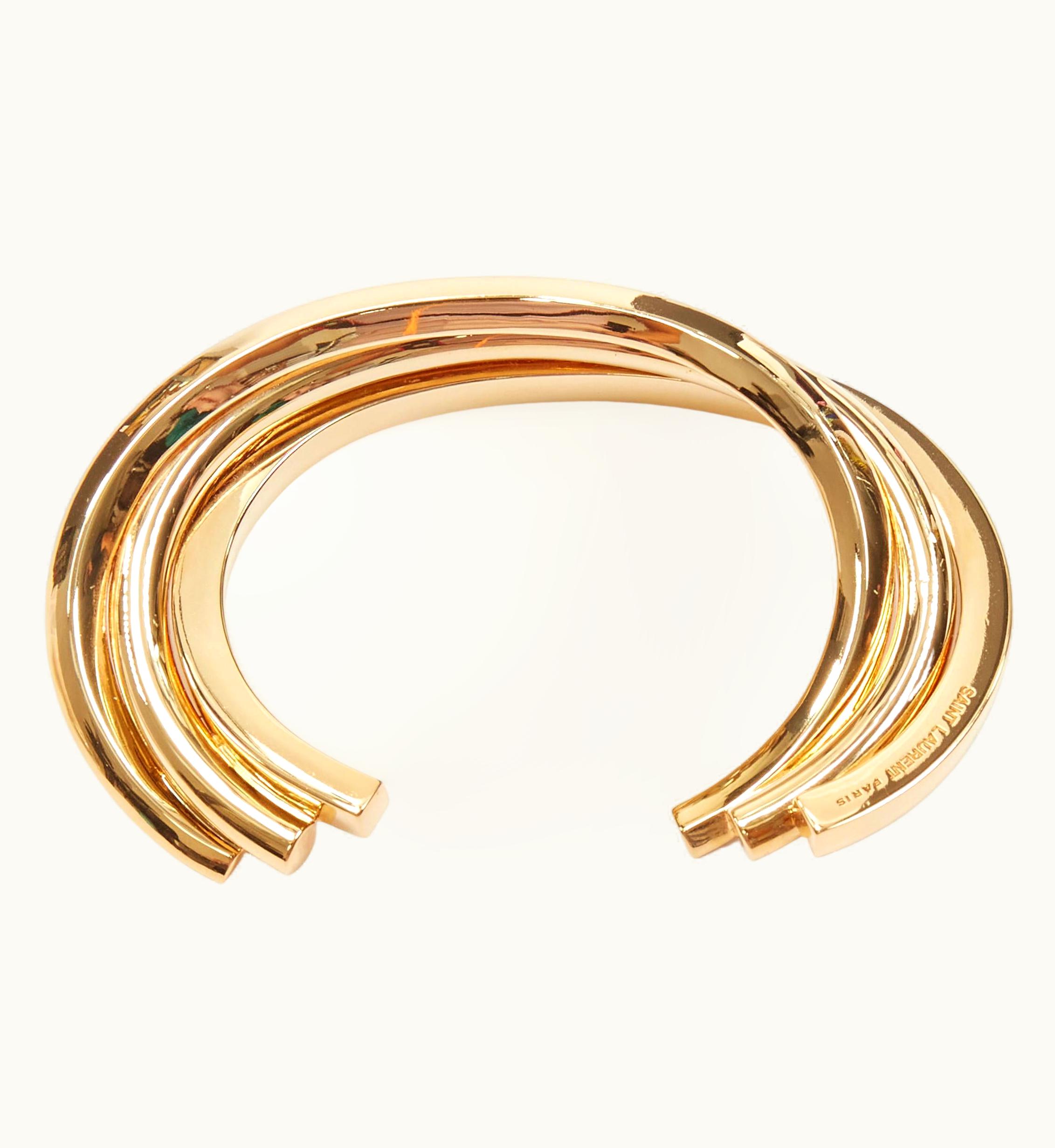 Saint Laurent Saint Laurent Hedi Slimane Gold Brass Architectural Triple Twist Cuff Bracelet UZ0584100