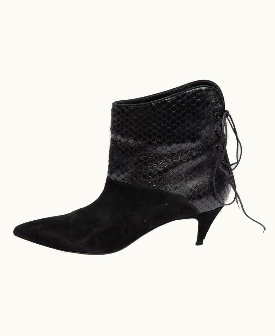 Saint Laurent Saint Laurent Women' Kitten Heel Ankle Boots Black Exotic Leather