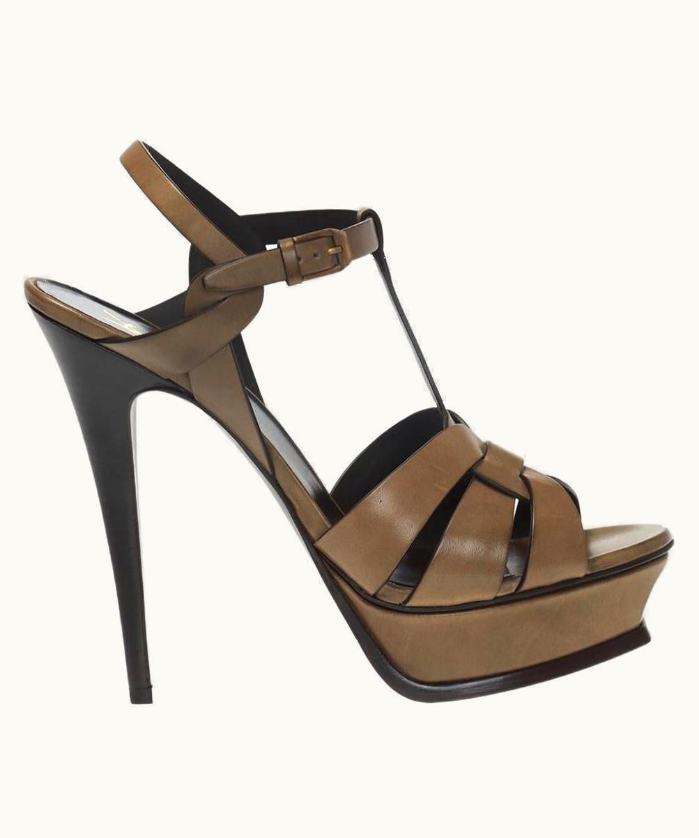 Saint Laurent Saint Laurent Brown Leather Tribute 105 Platform Heeled Sandals UZ0584127