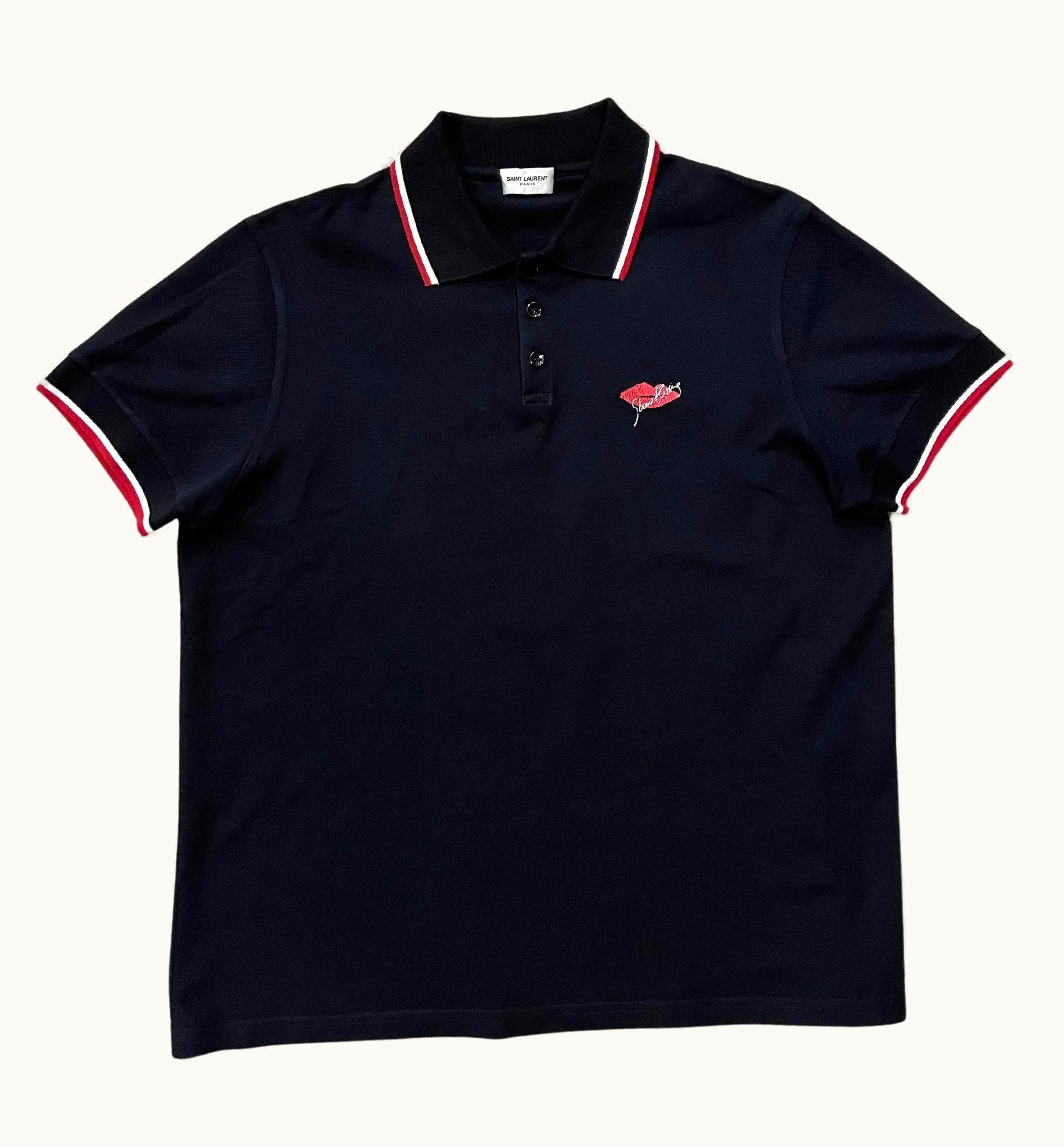 Saint Laurent Saint Laurent Hedi Era Lips S/S Kisses Black Polo Shirt