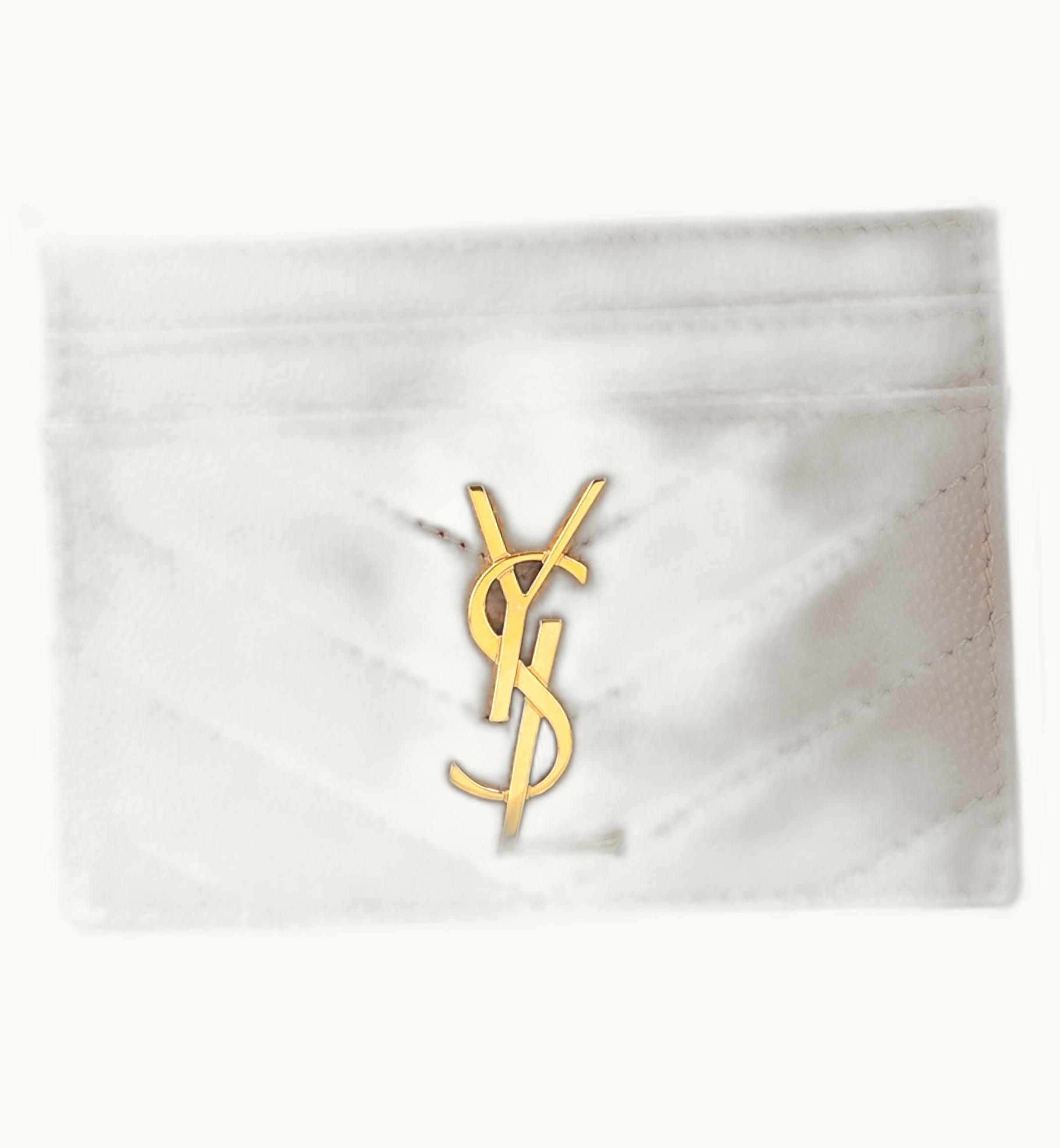Saint Laurent Saint Laurent Beige Logo Plaque Quilted Leather Card Holder Wallet