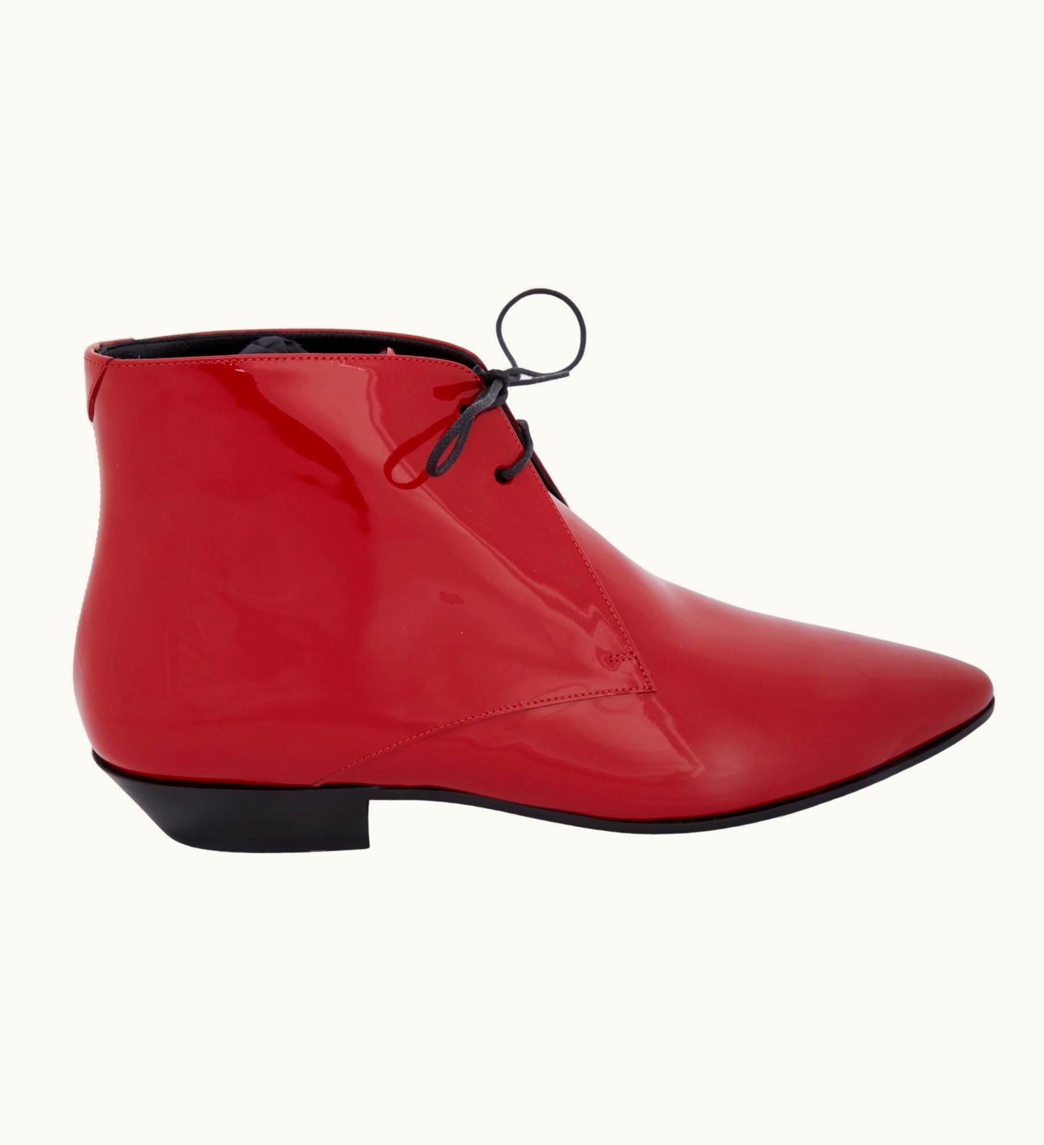 Saint Laurent Saint Laurent Jonas Patent Red Heeled Ankle Boots (39 Eu)