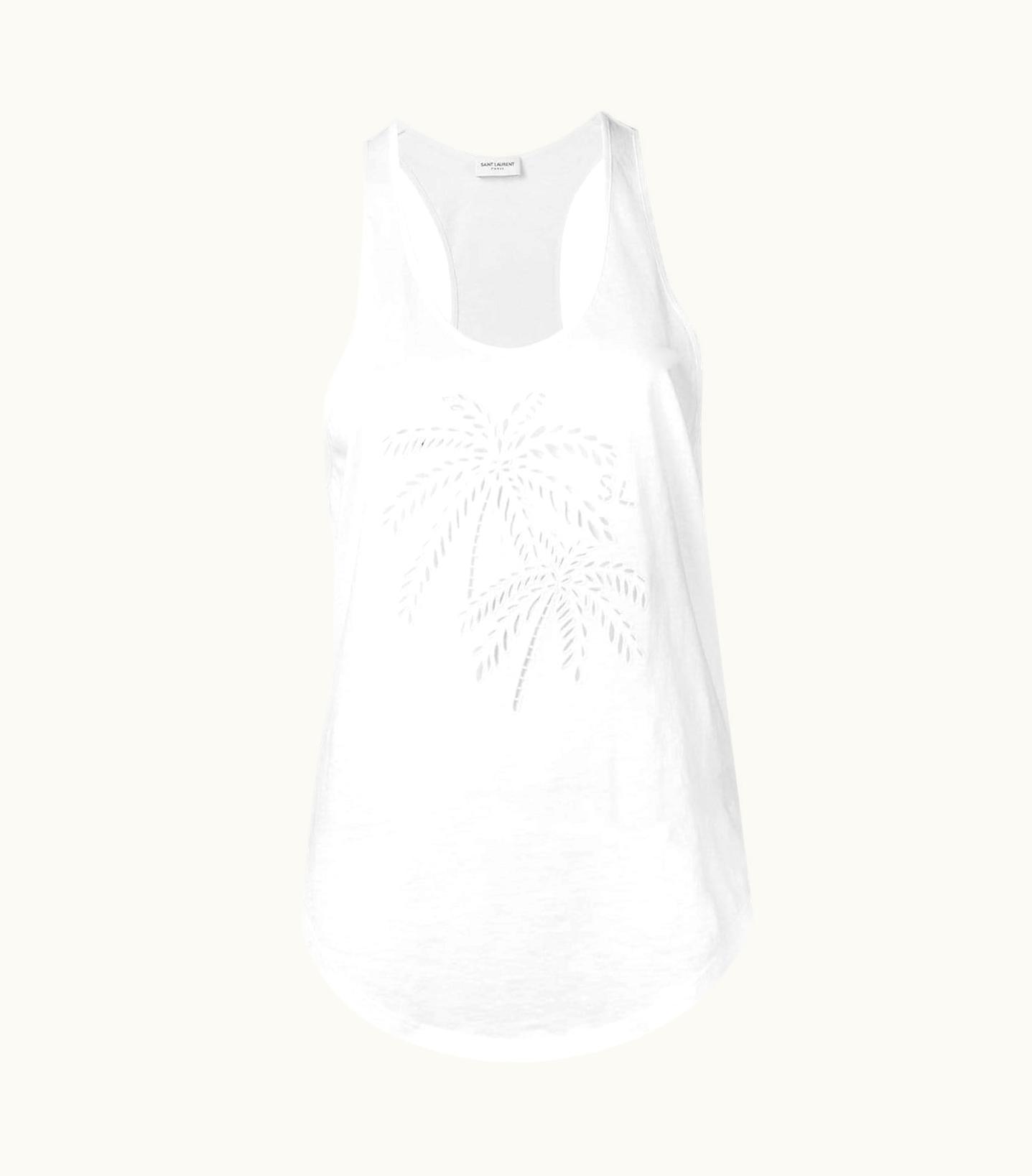 Saint Laurent Saint Laurent Soft White Cut-Out Palm Tree Sleeveless Tank Top UZ0584161