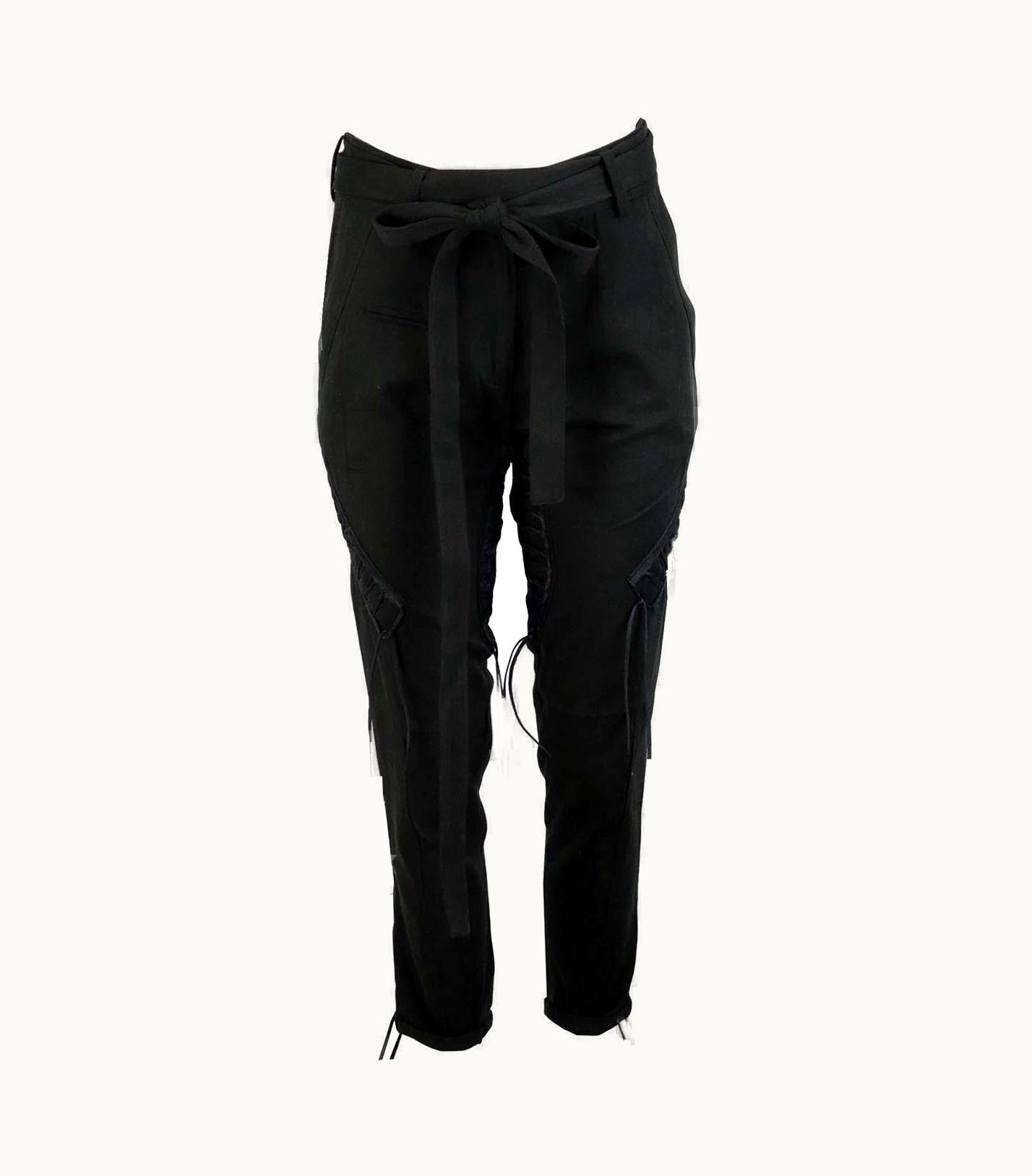 Saint Laurent Saint Laurent Lace Up Cotton And Linen Blend Twill Pants Uk