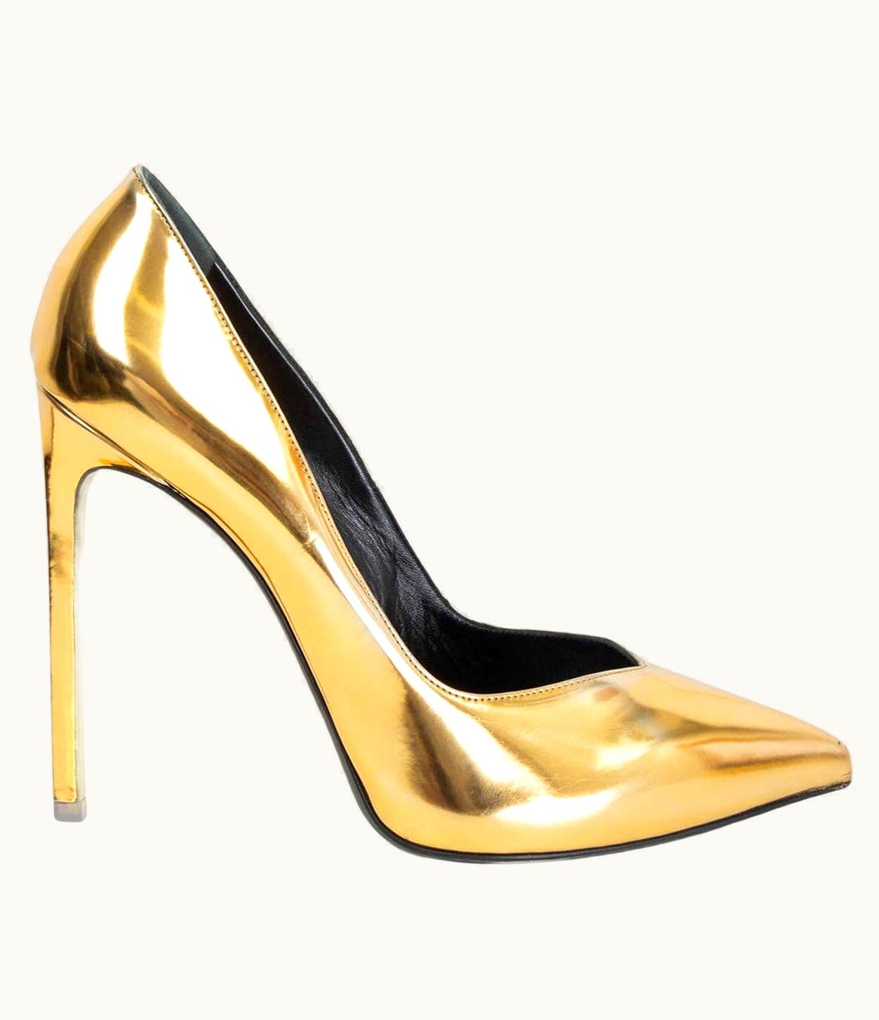 Saint Laurent Saint Laurent Metallic Gold Leather Paris Pointed Toe Pumps Shoes