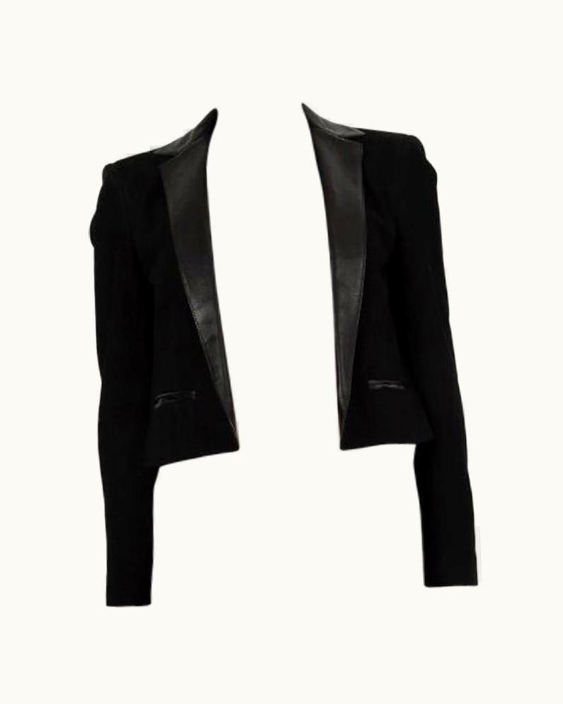 Saint Laurent Saint Laurent Black Suede Cropped Open Blazer Jacket