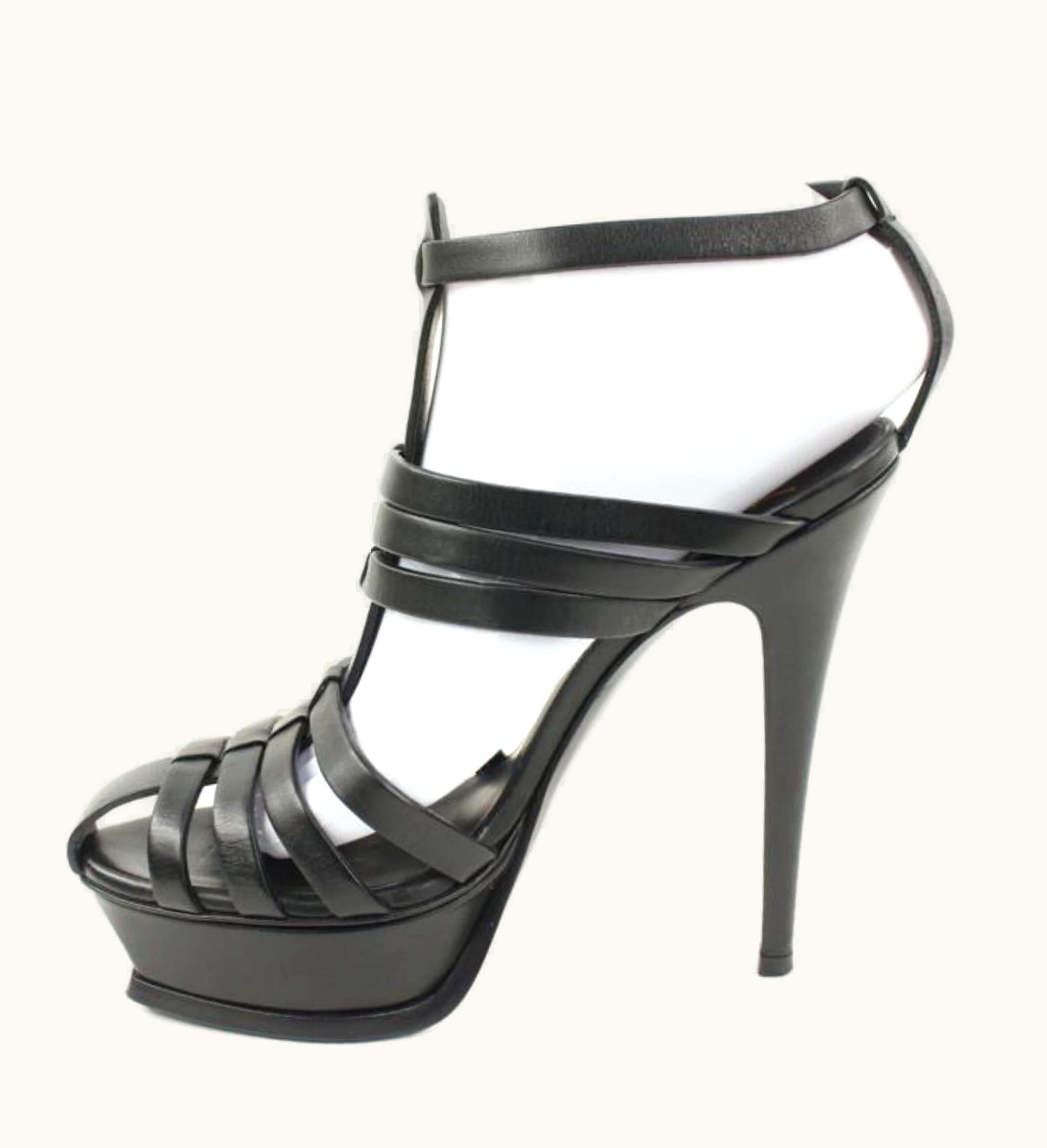 Saint Laurent Saint Laurent YSL Calfskin Tribute 105 Platform Woodstock Sandals 5ysl22