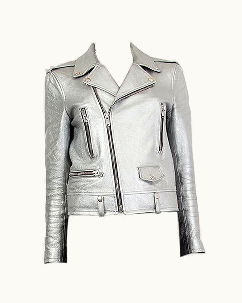 Saint Laurent Saint Laurent Metallic Silver Leather Classic Biker Jacket
