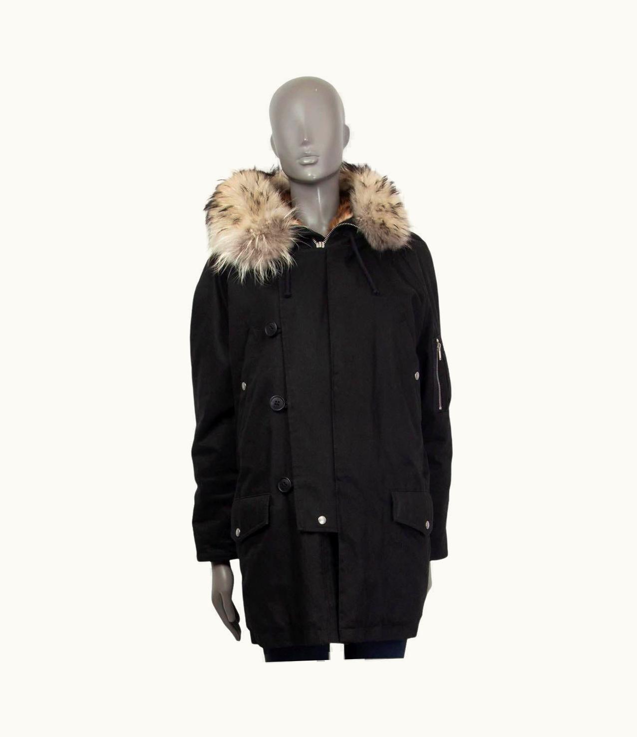 Saint Laurent Saint Laurent Black Cotton Fur Lined Hooded Parka Coat Jacket