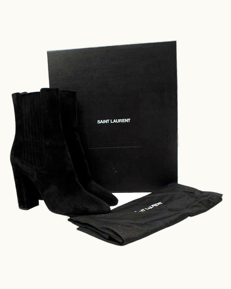 Saint Laurent Saint Laurent Theo Black Suede Heeled Chelsea Boots